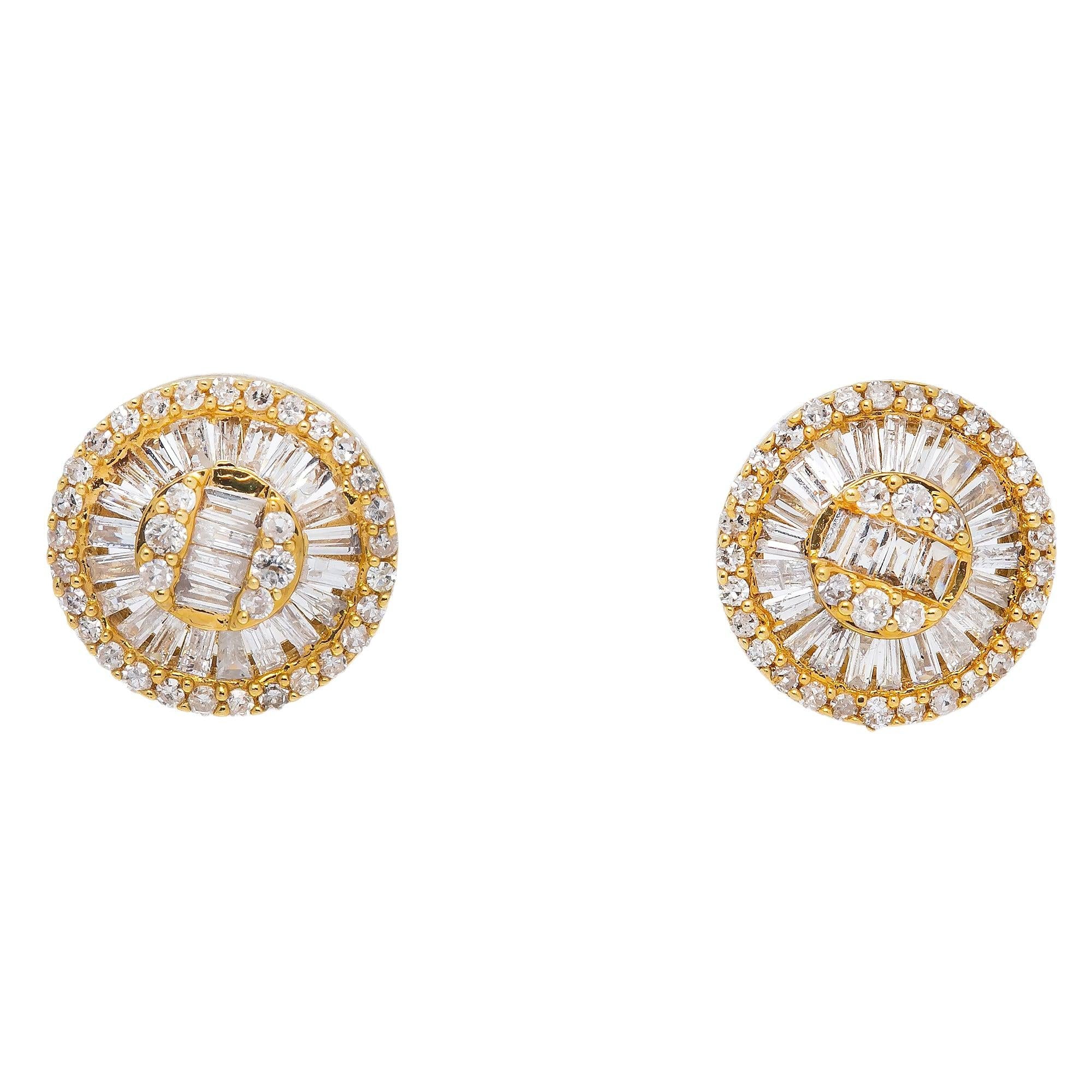 10K Yellow Gold Round Diamond Earrings 0.95 CT
