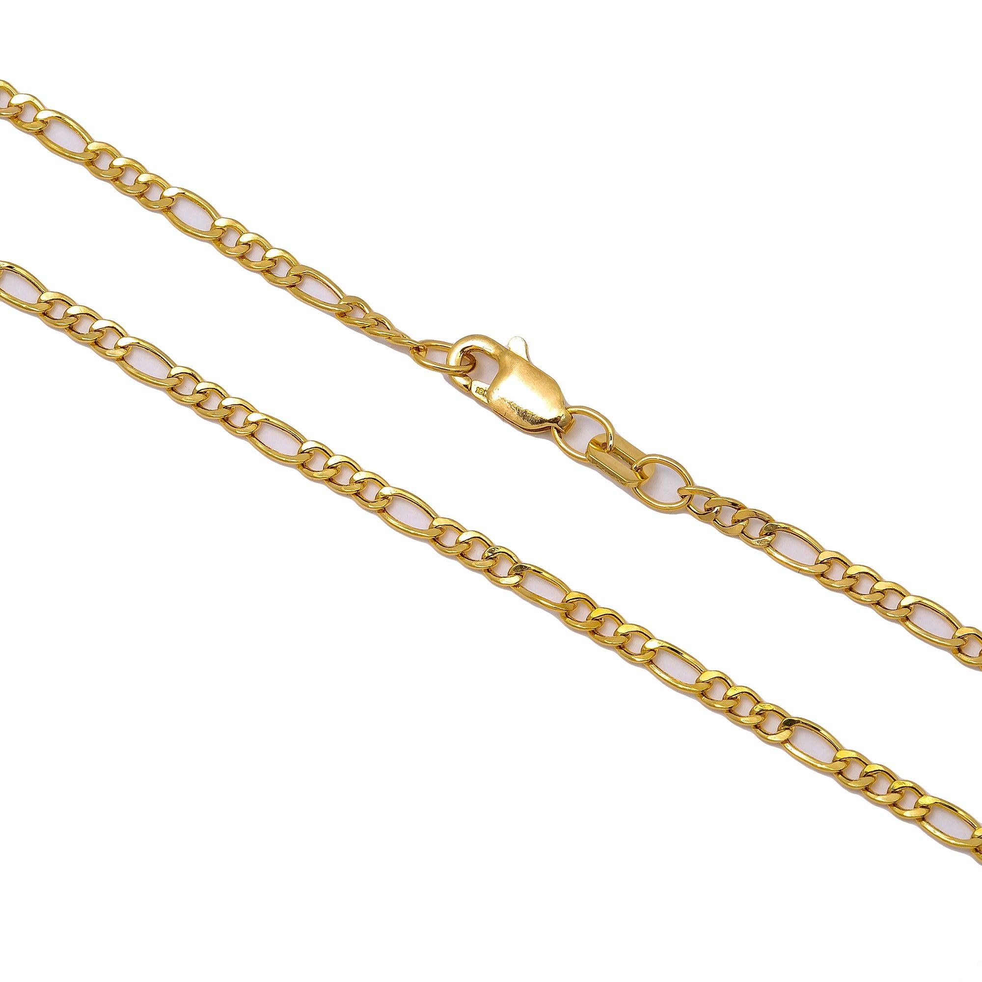 10K Yellow Gold 2mm Hollow Figaro Chain Available In Sizes 18"-26"