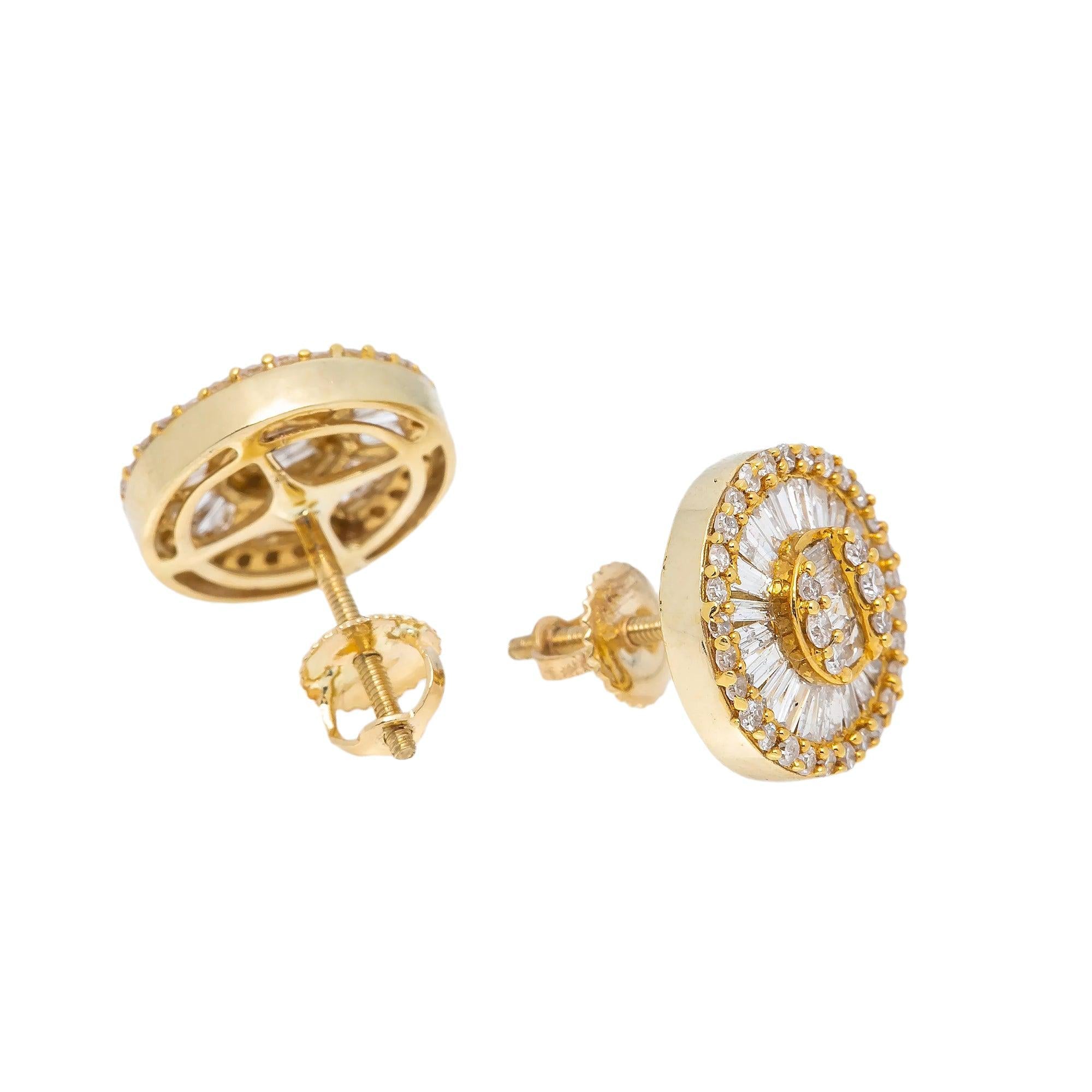 10K Yellow Gold Round Diamond Earrings 0.95 CT