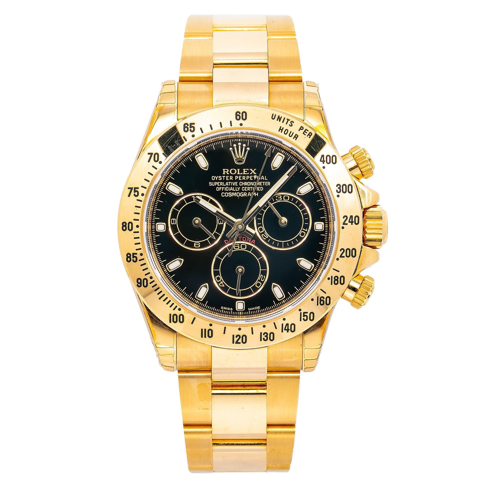 Rolex Daytona 116528 40MM Black Dial With Yellow Gold Bracelet