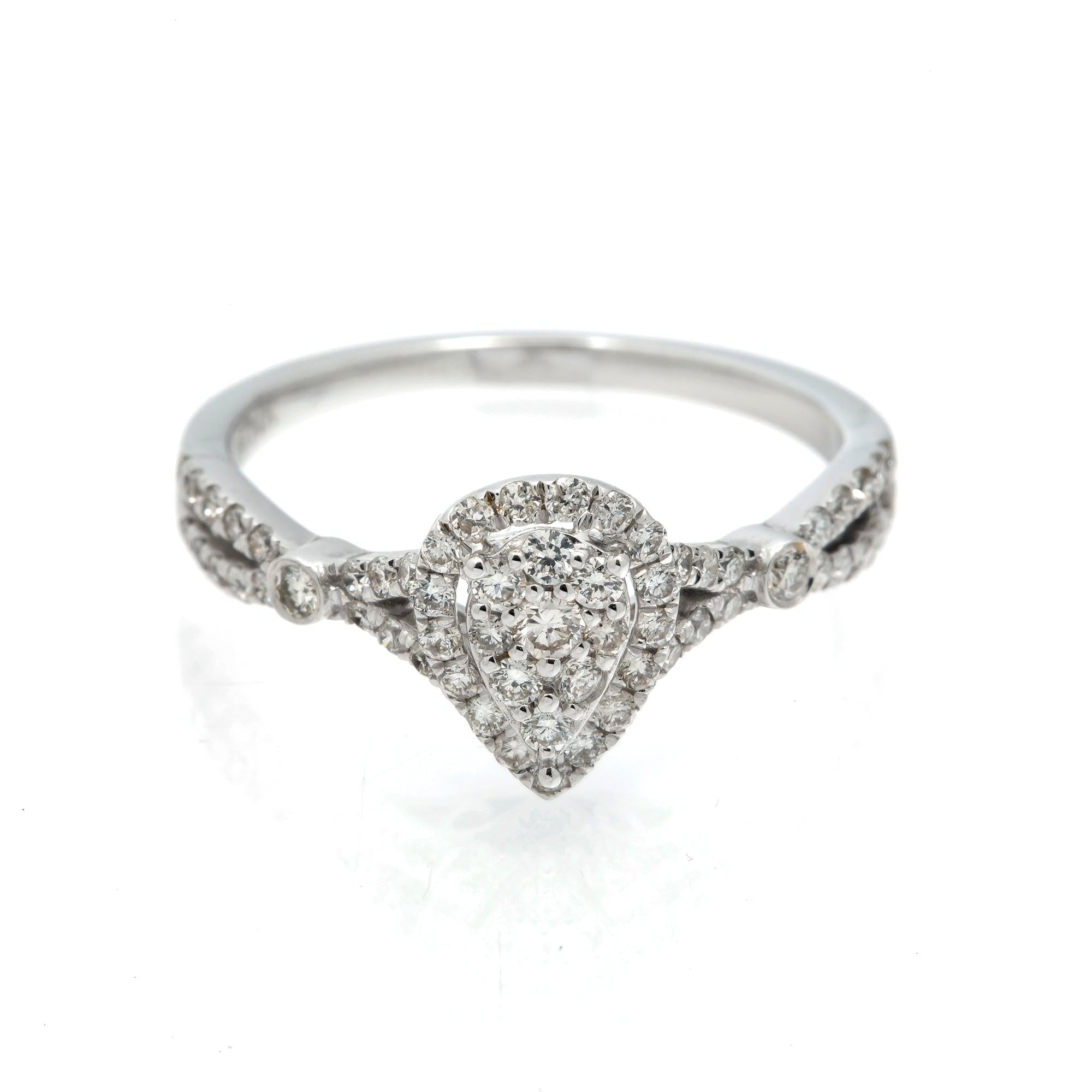 14K GOLD DIAMOND PEAR CLUSTER RING 0.50 CT SINGLE HALO SPLIT SHANK BEZEL