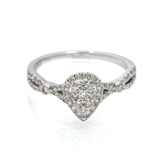 14K GOLD DIAMOND PEAR CLUSTER RING 0.50 CT SINGLE HALO SPLIT SHANK BEZEL