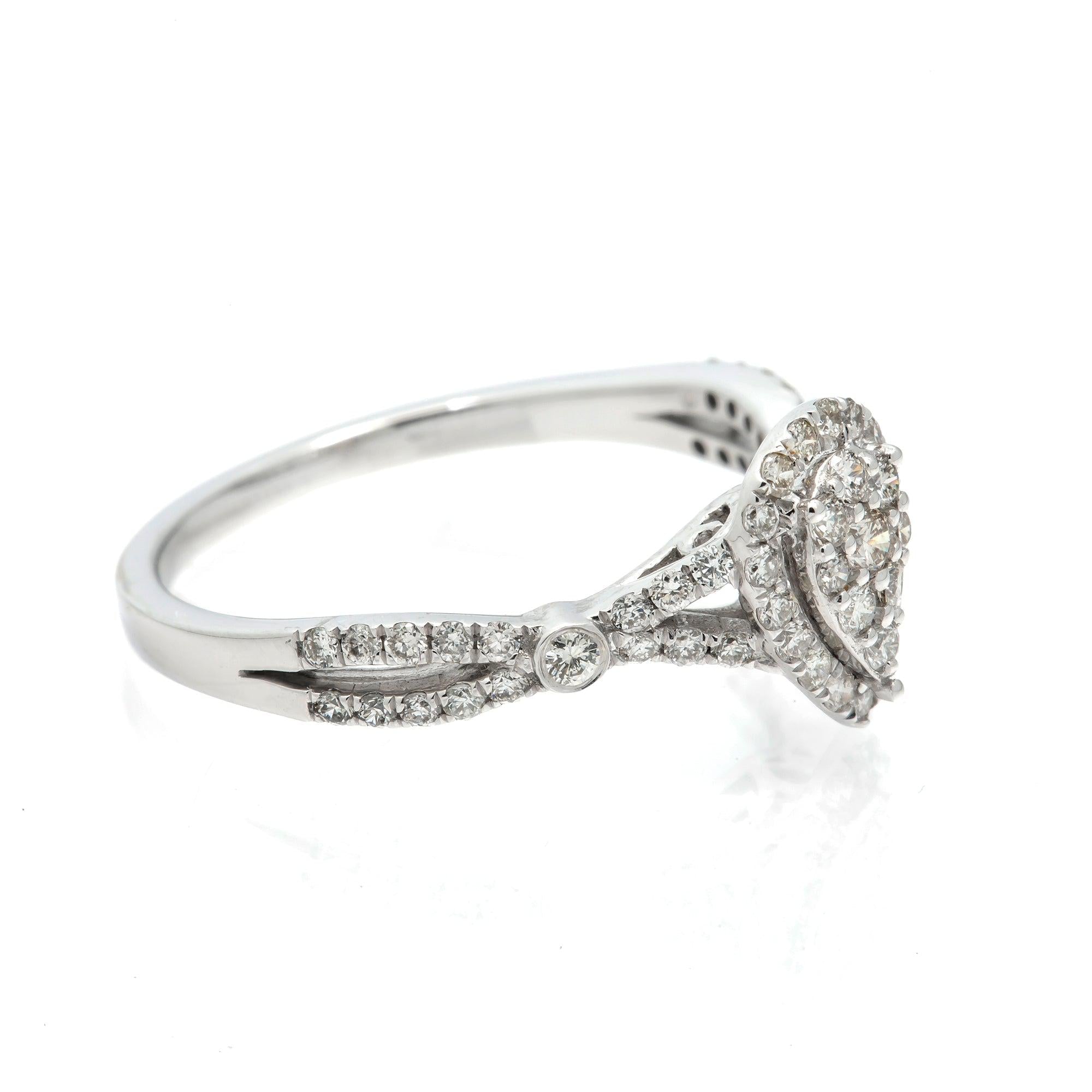 14K GOLD DIAMOND PEAR CLUSTER RING 0.50 CT SINGLE HALO SPLIT SHANK BEZEL