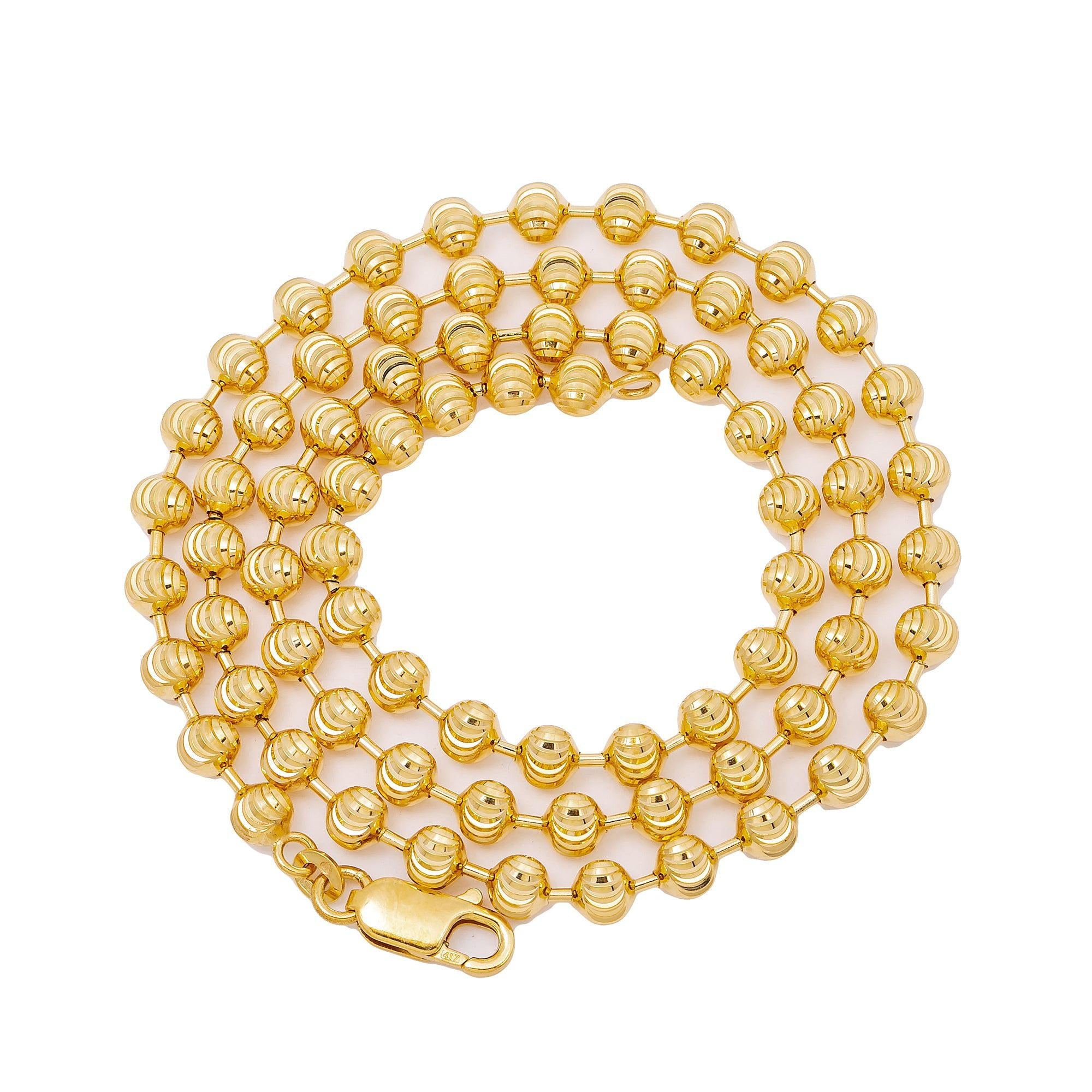10K Yellow Gold 4.18mm Moon Bead Chain Available In Size 18"-26"