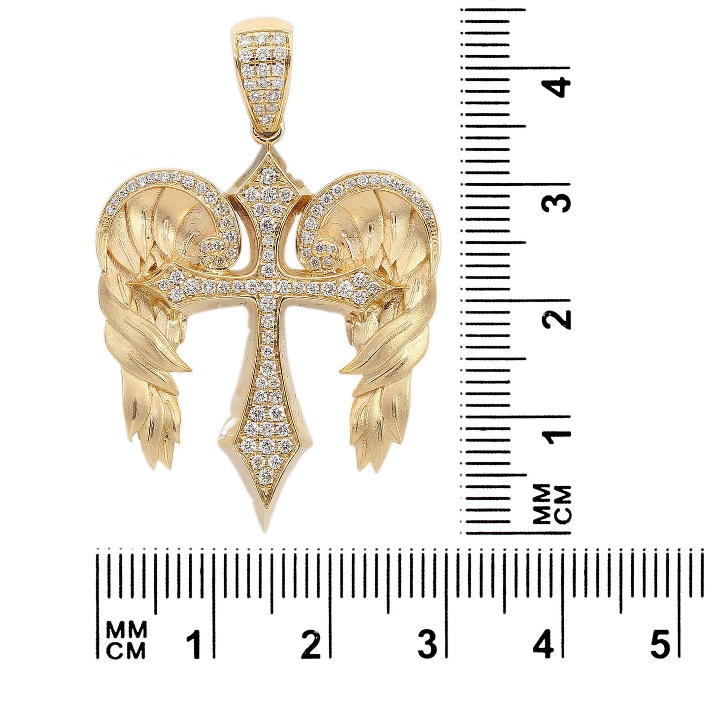 14K Yellow Gold Diamond Angel Wings Cross Shaped Pendant