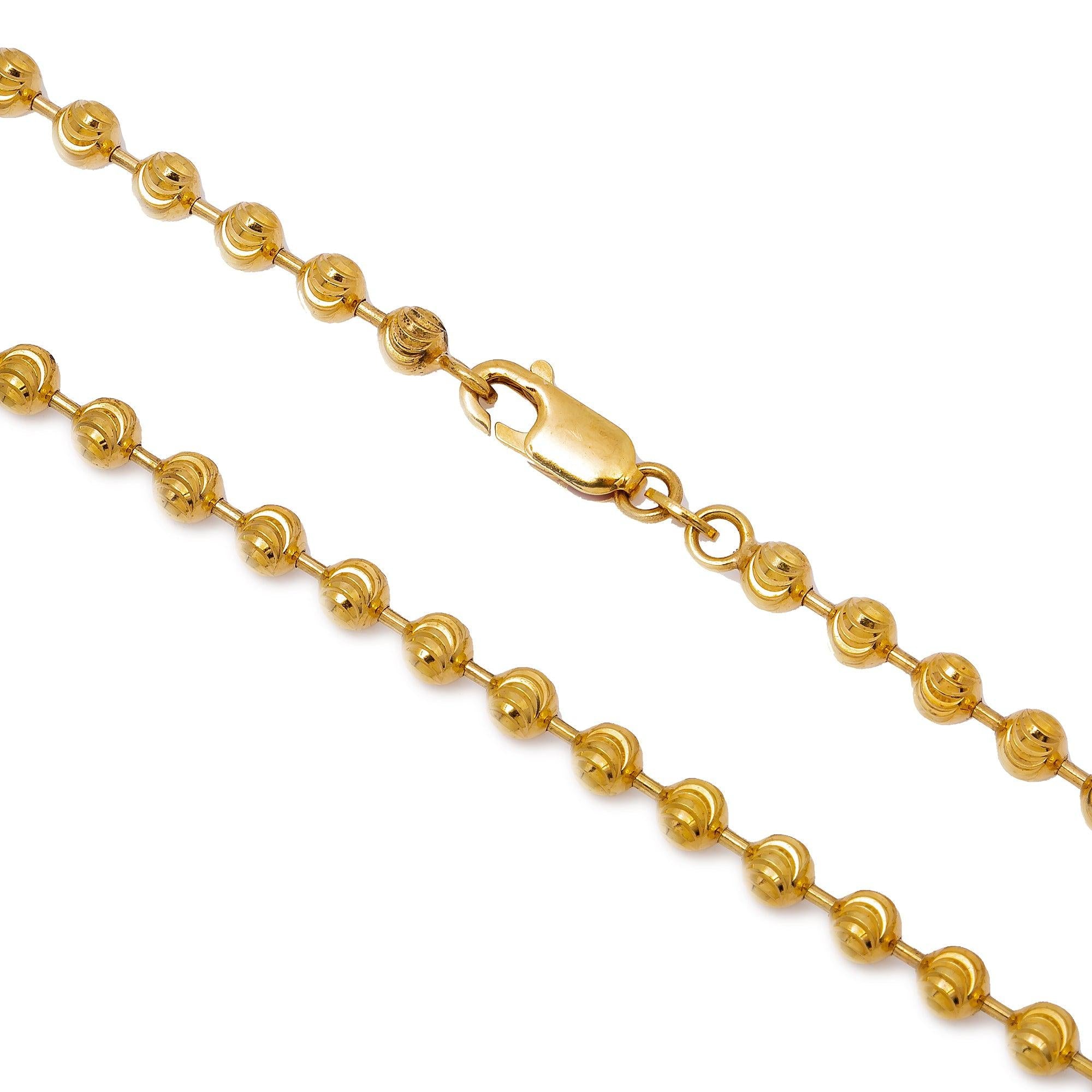 10K Yellow Gold 3.64mm Moon Bead Chain Available In Size 18"-26"
