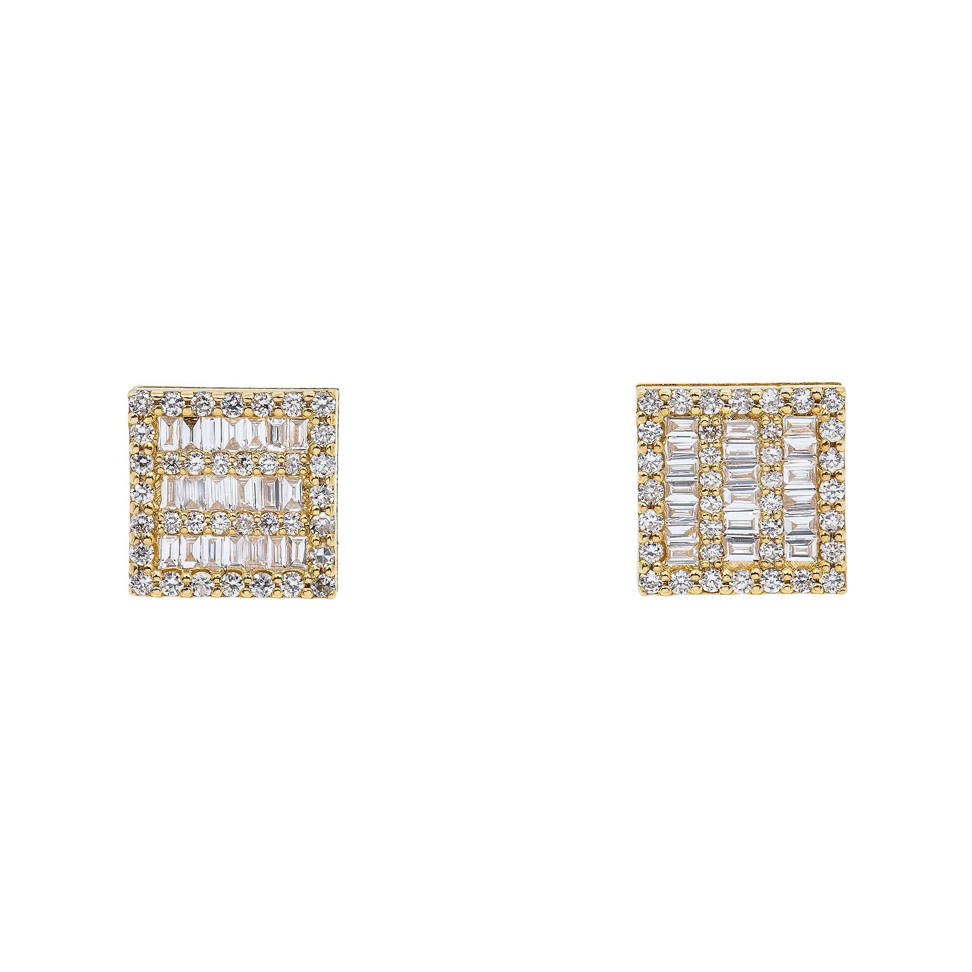 14K Yellow Gold Ladies Earrings with 0.80 CT Baguette Diamond