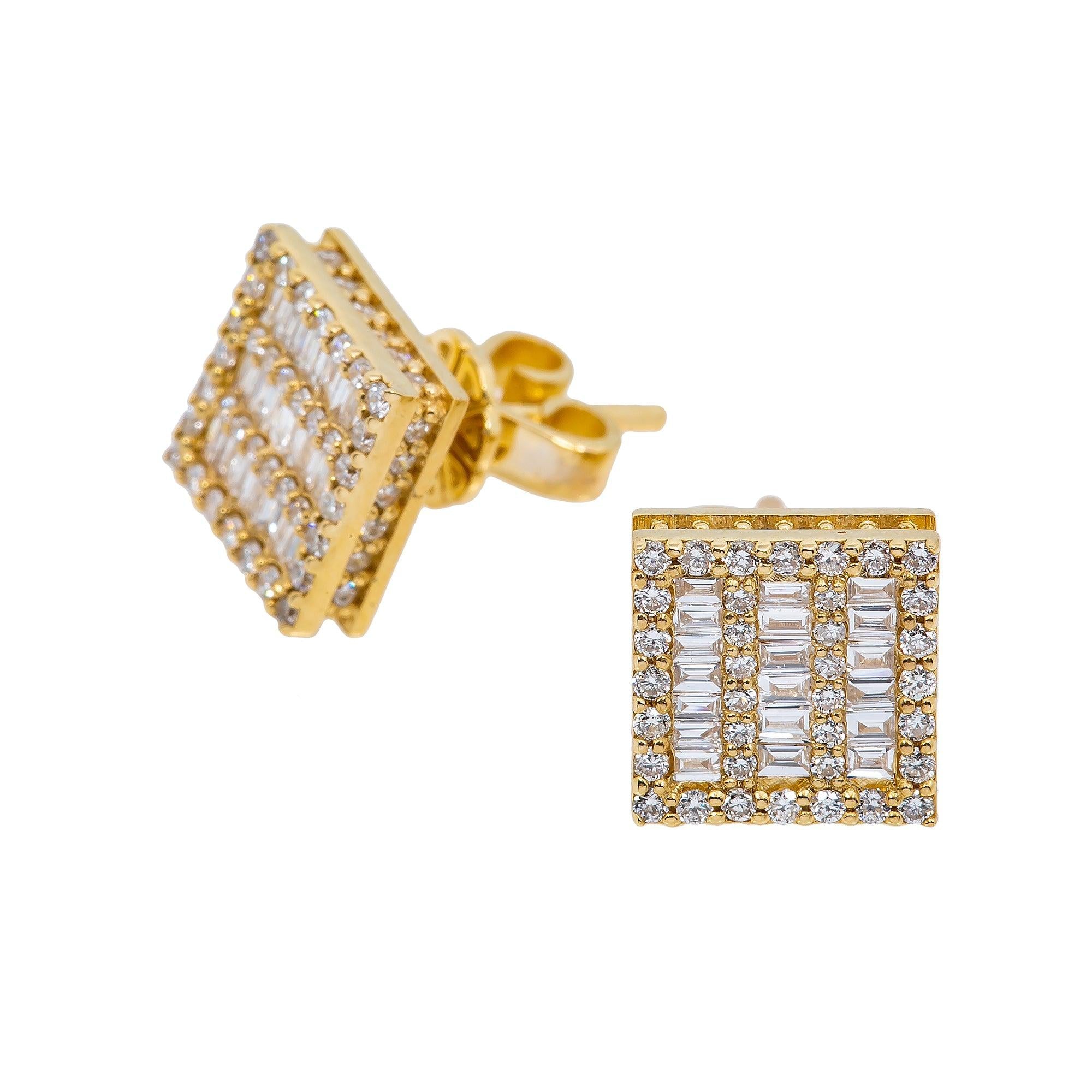 14K Yellow Gold Ladies Earrings with 0.80 CT Baguette Diamond