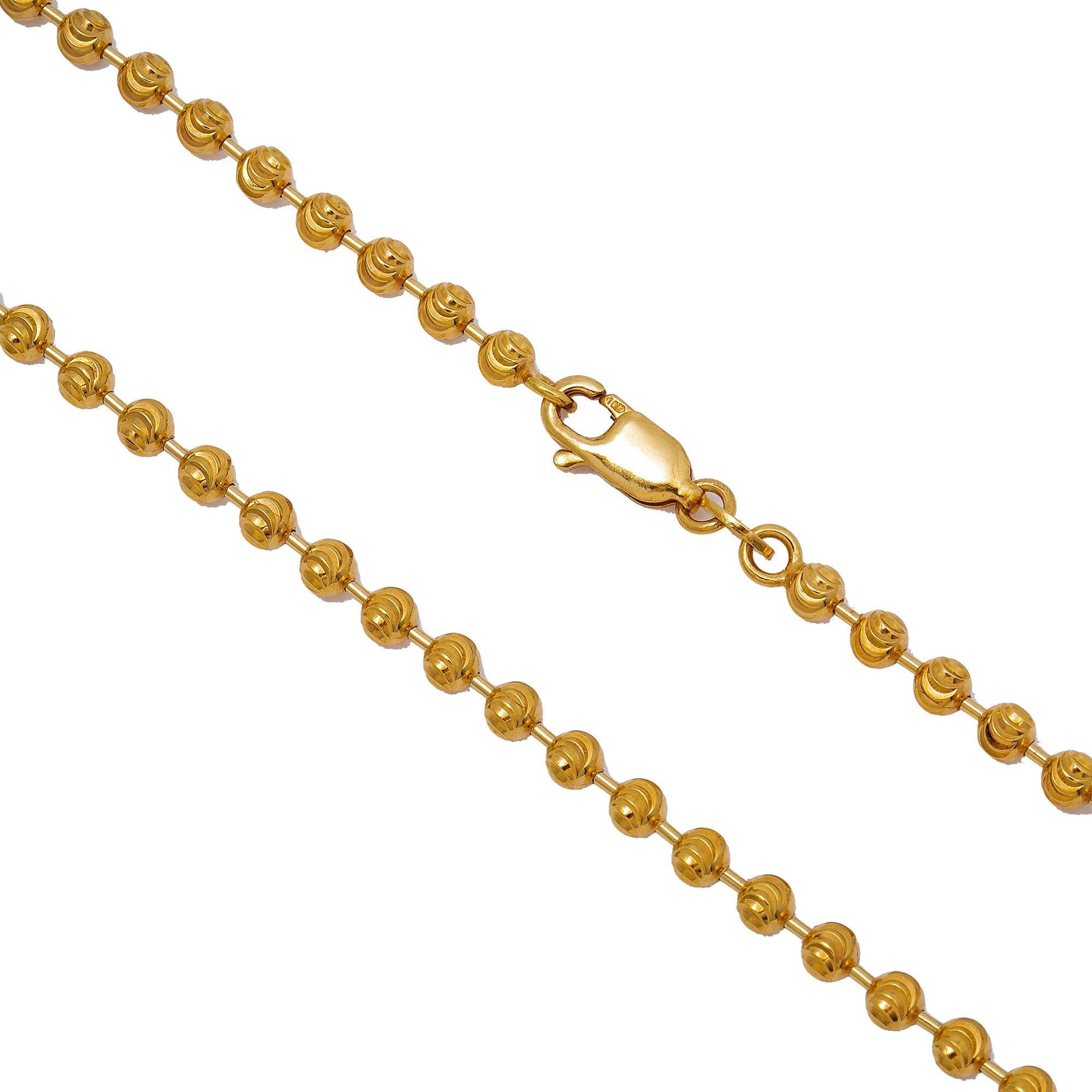 10K Yellow Gold 3.9mm Moon Bead Chain Available In Size 18"-26"