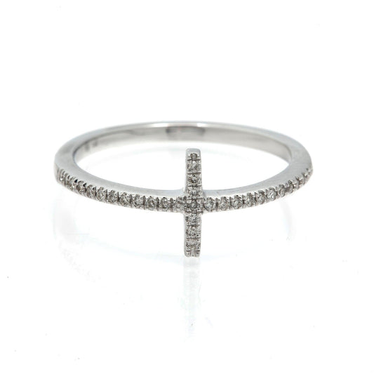 14K GOLD DIAMOND SIDEWAYS CROSS RING 0.10 CT