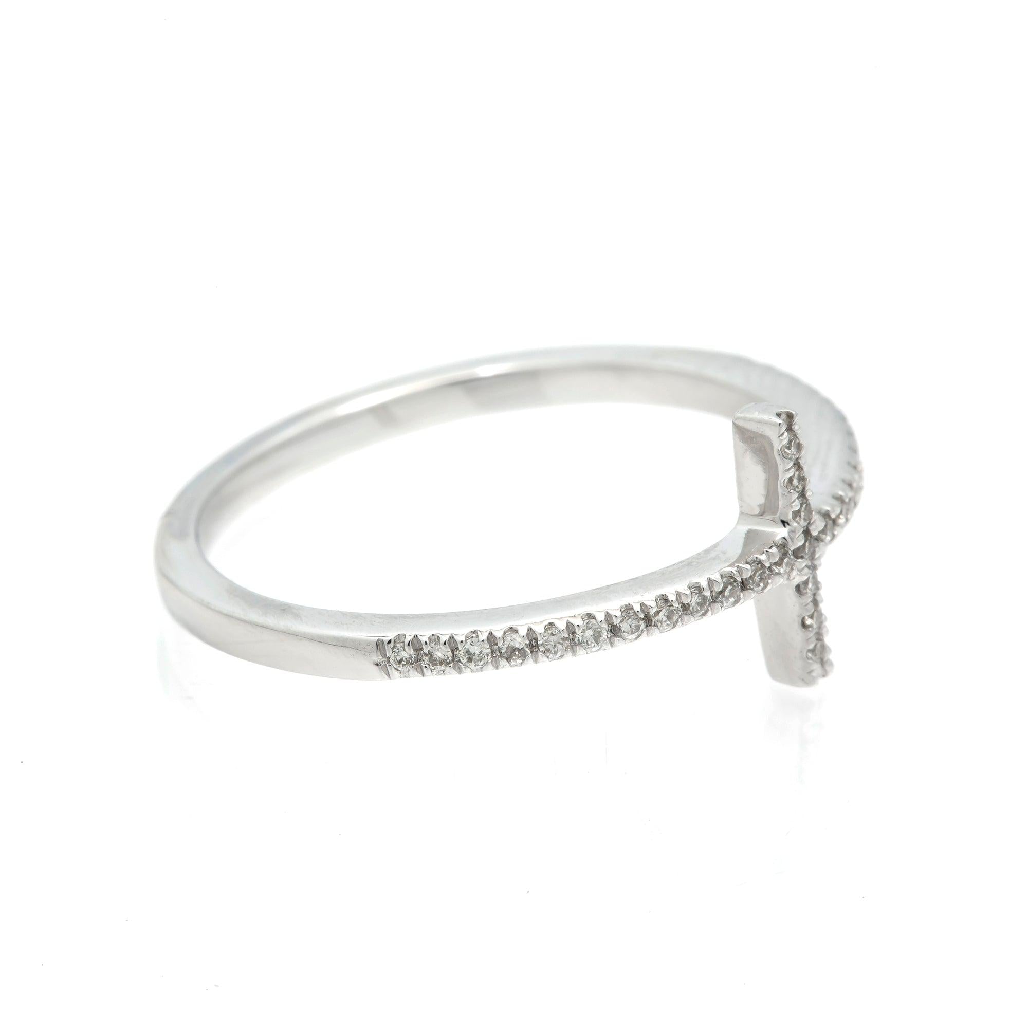 14K GOLD DIAMOND SIDEWAYS CROSS RING 0.10 CT