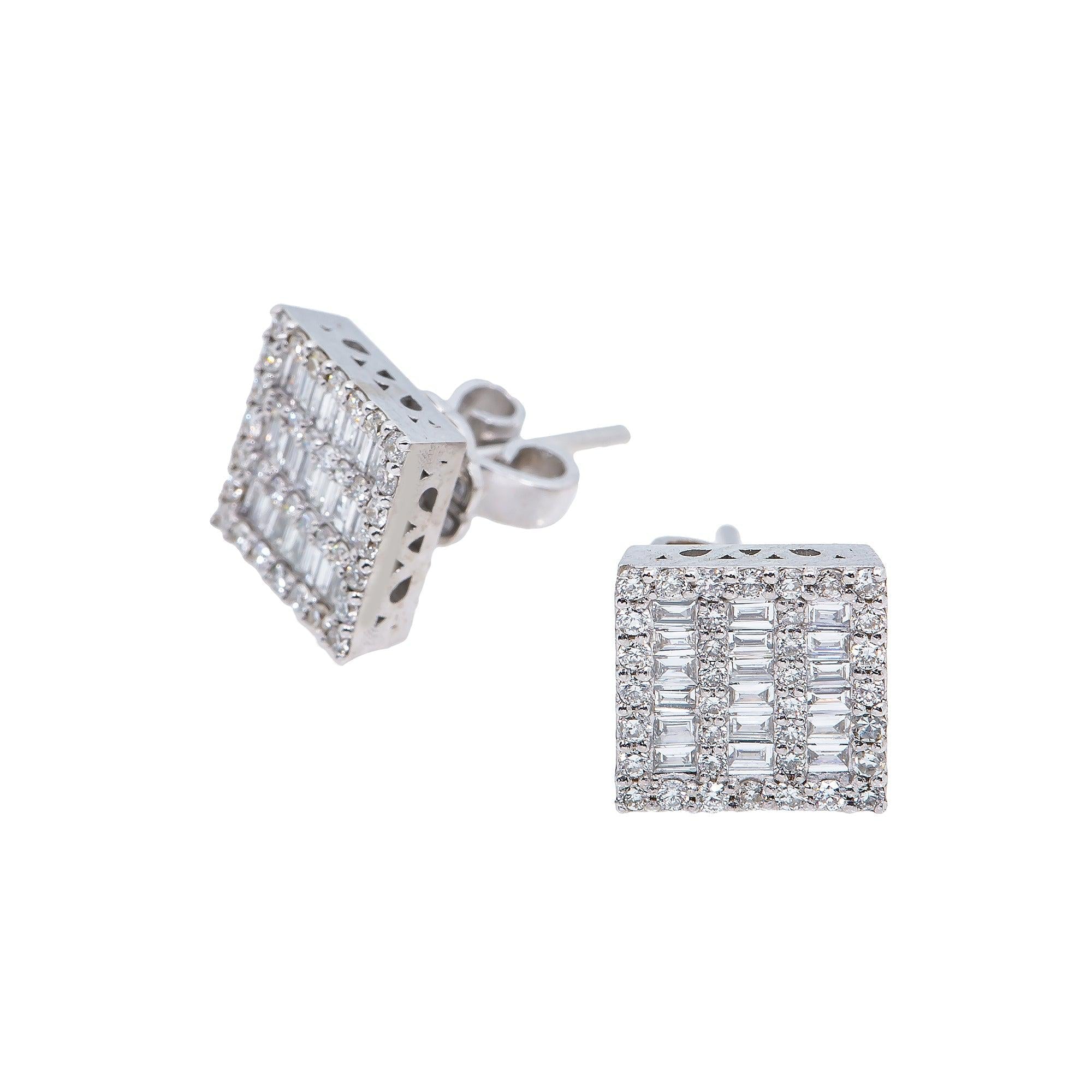14K White Gold Ladies Earrings with 0.60 CT Baguette Diamond