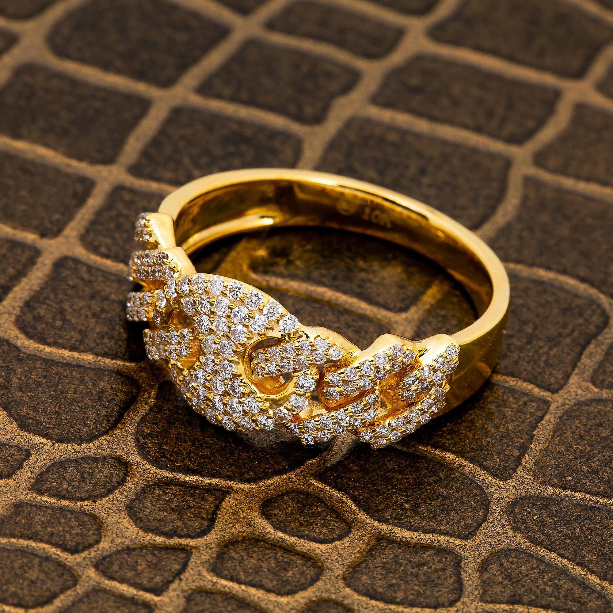 10K YELLOW GOLD DIAMOND CUBAN PUFF LINK RING 0.60 CT