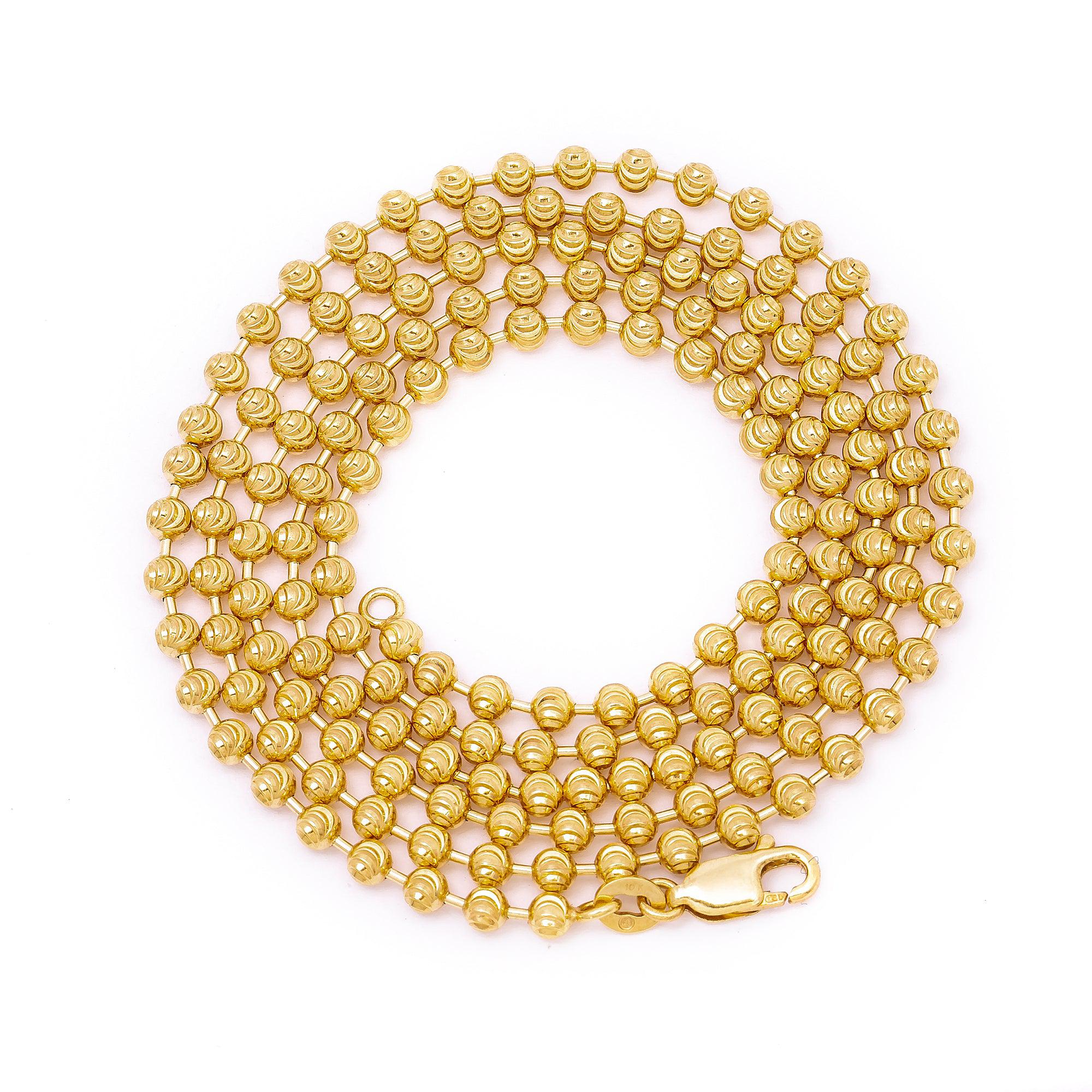 10K Yellow Gold 3.9mm Moon Bead Chain Available In Size 18"-26"
