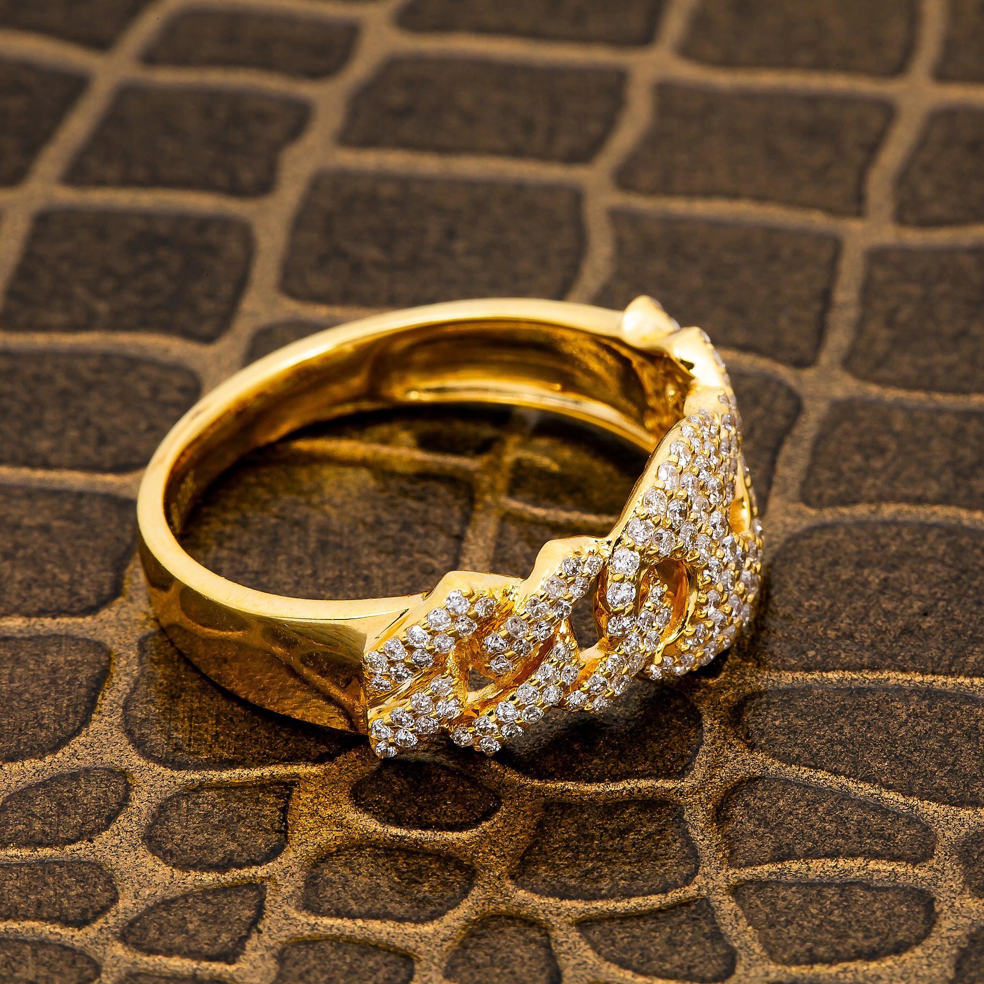 10K YELLOW GOLD DIAMOND CUBAN PUFF LINK RING 0.60 CT
