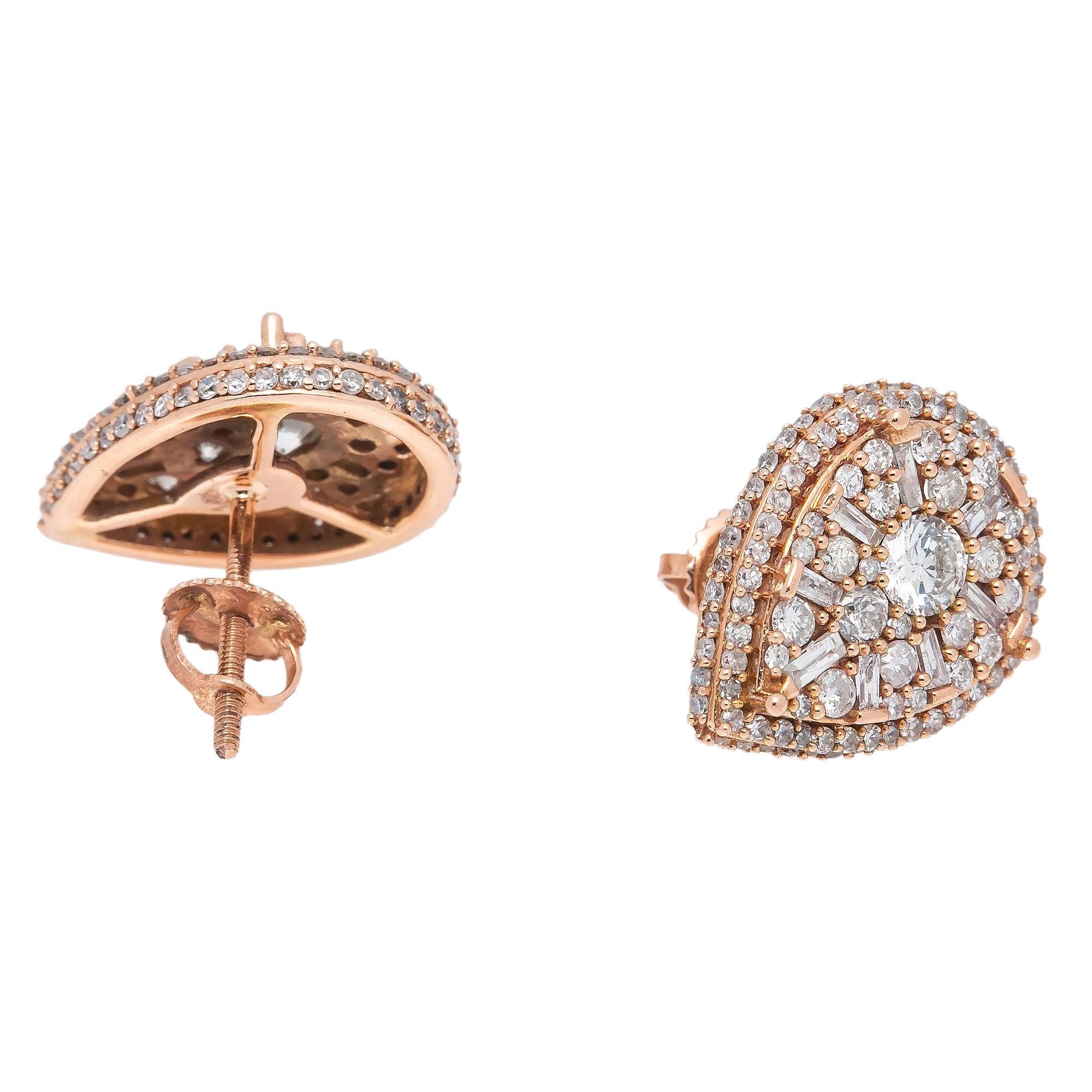 14K ROSE GOLD DIAMOND EARRINGS 1.53 CT