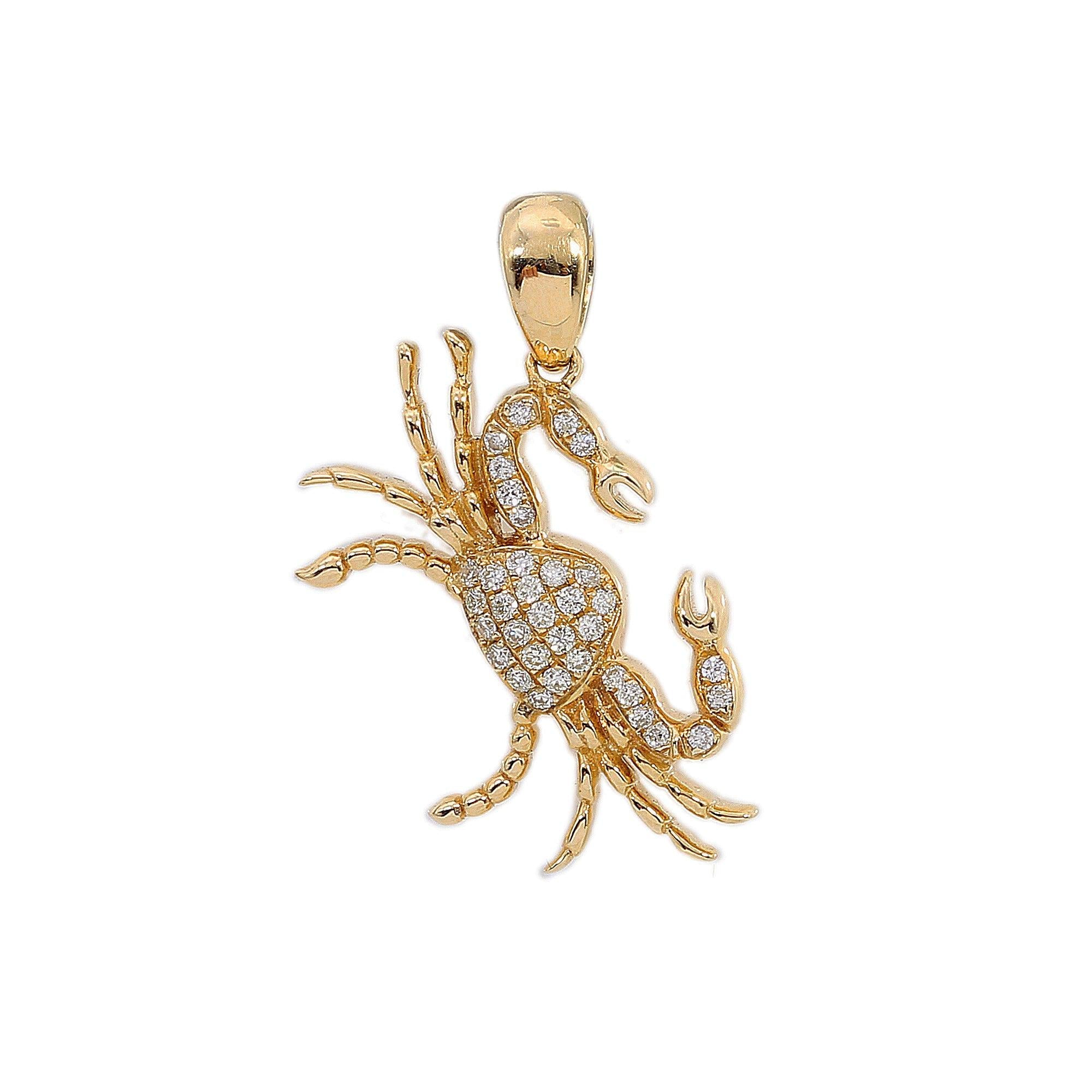 14K Yellow Gold Diamond Cancer Shaped Pendant