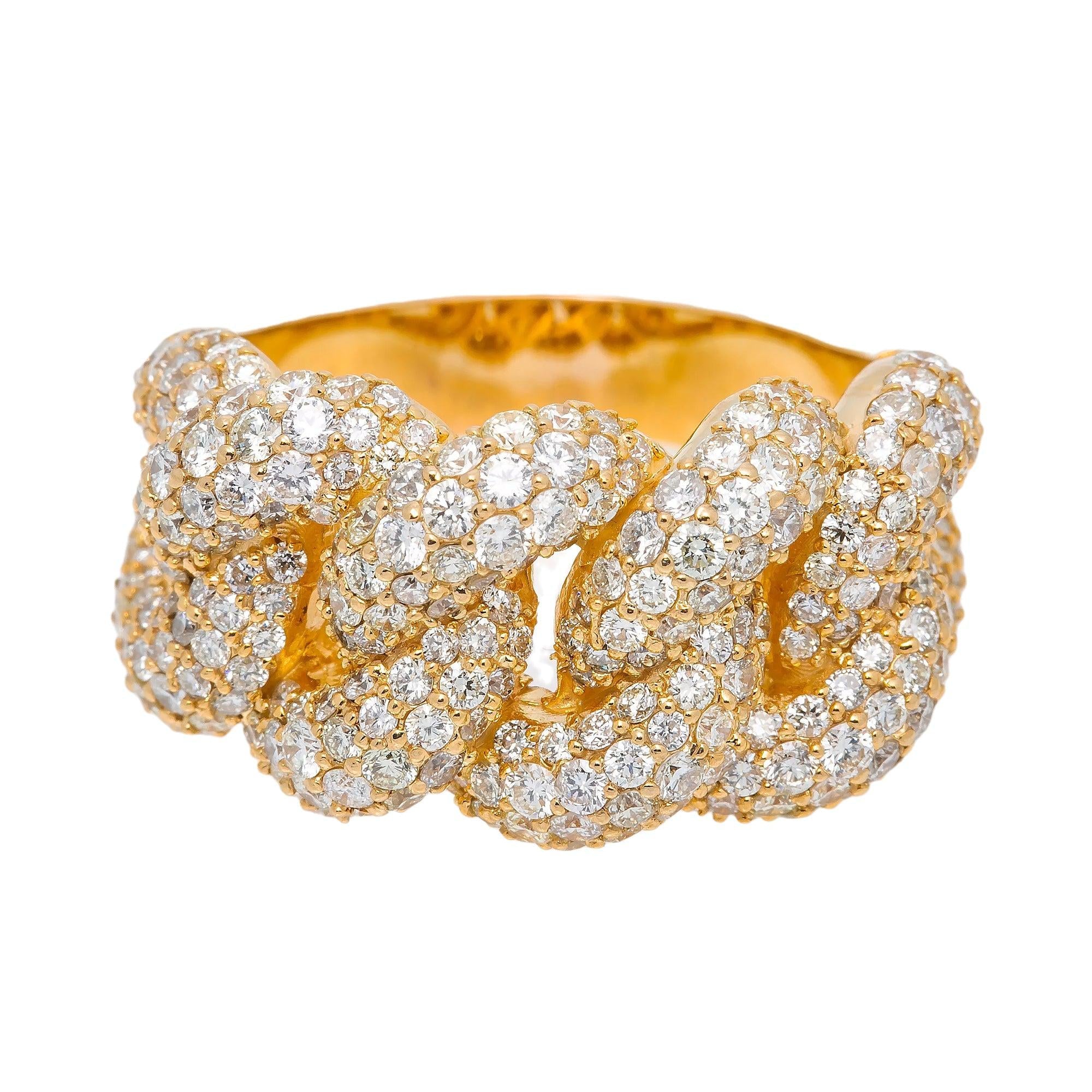 14K YELLOW GOLD DIAMOND CUBAN RING