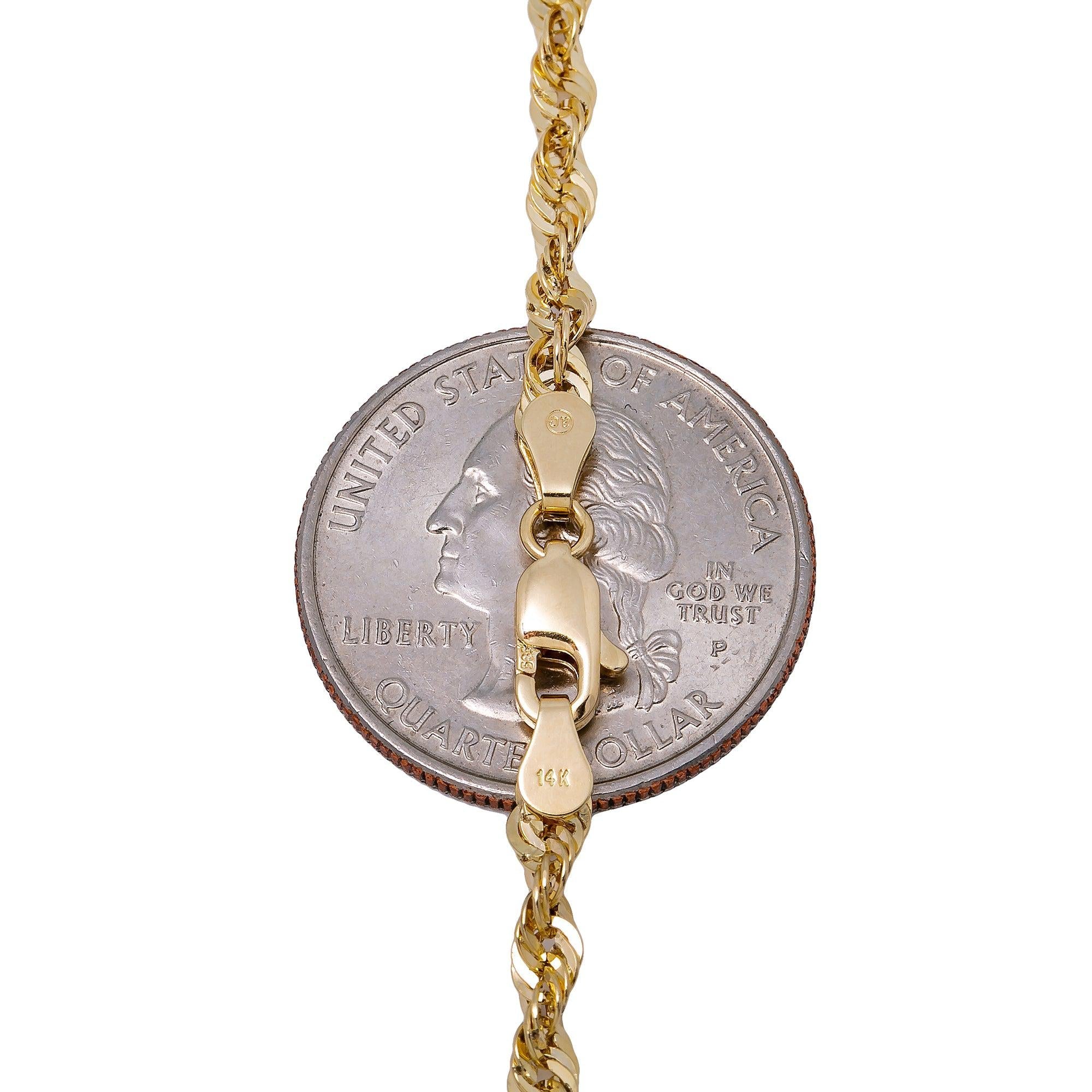 14K Yellow Gold 3.24mm Laser Hollow Rope Chain Available In Size 18"-26"