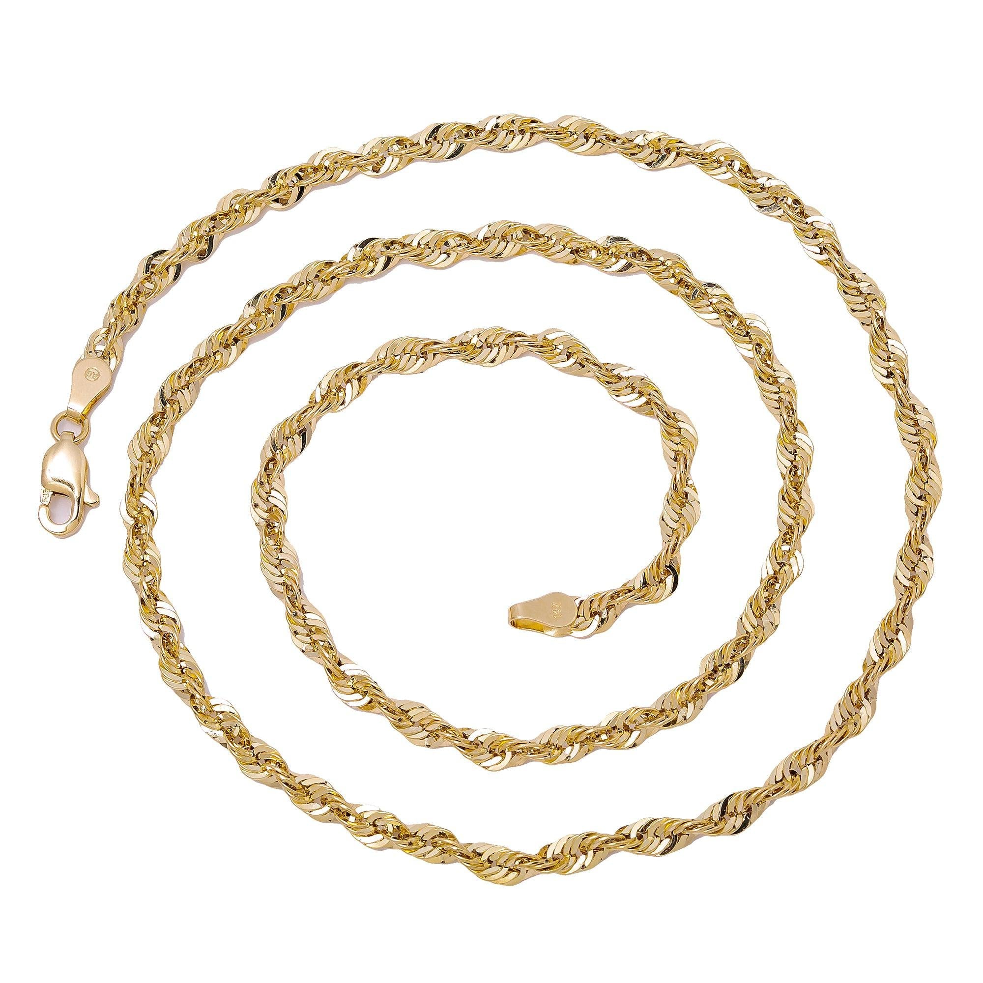 14K Yellow Gold 3.24mm Laser Hollow Rope Chain Available In Size 18"-26"