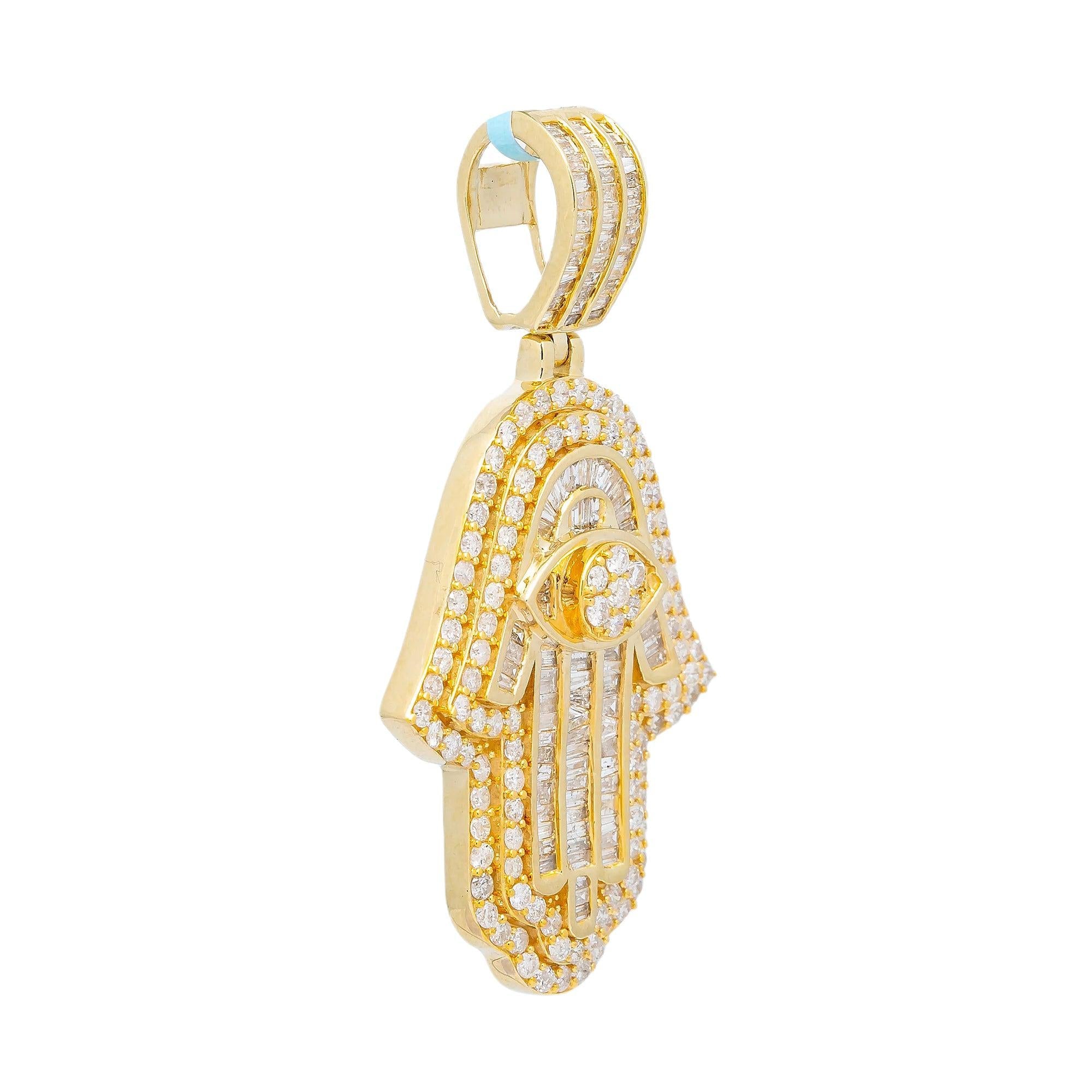 14K YELLOW GOLD DIAMOND HAMSA PENDANT