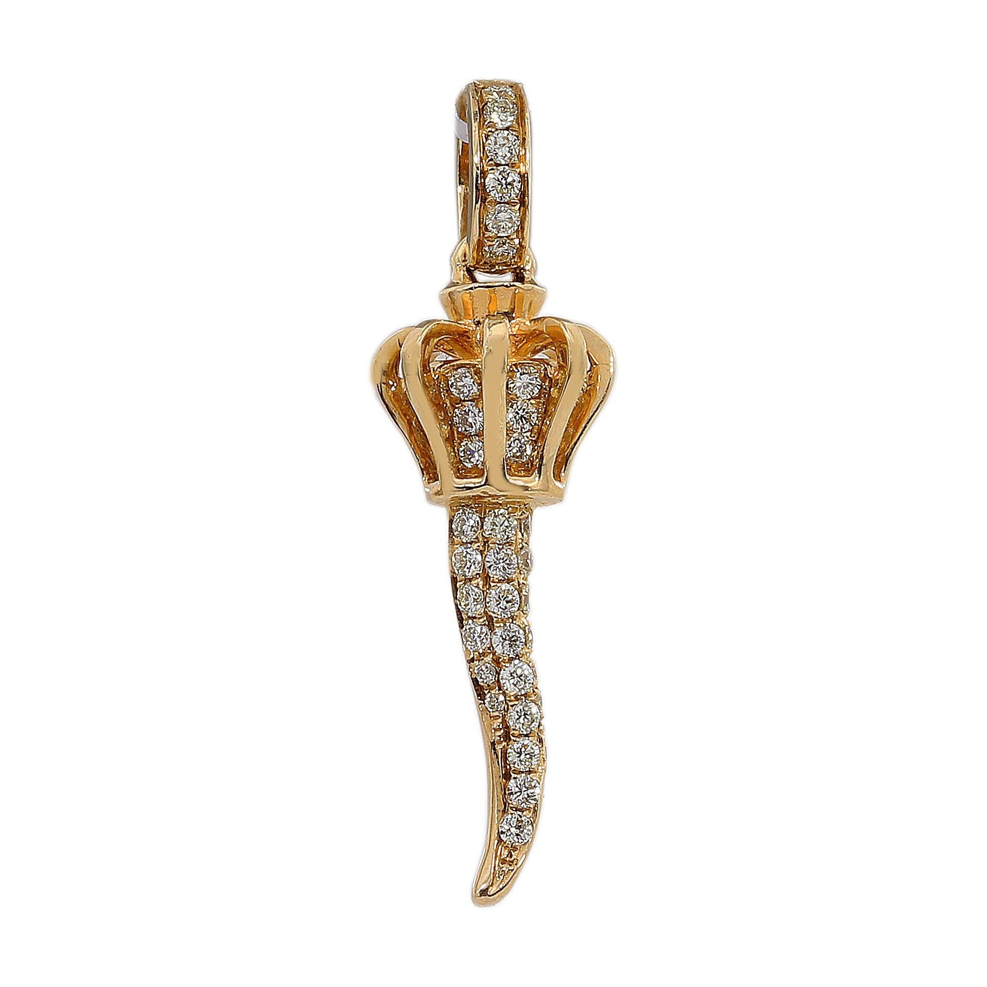 14K Yellow Gold Diamond Scepter with Crown Shaped Pendant