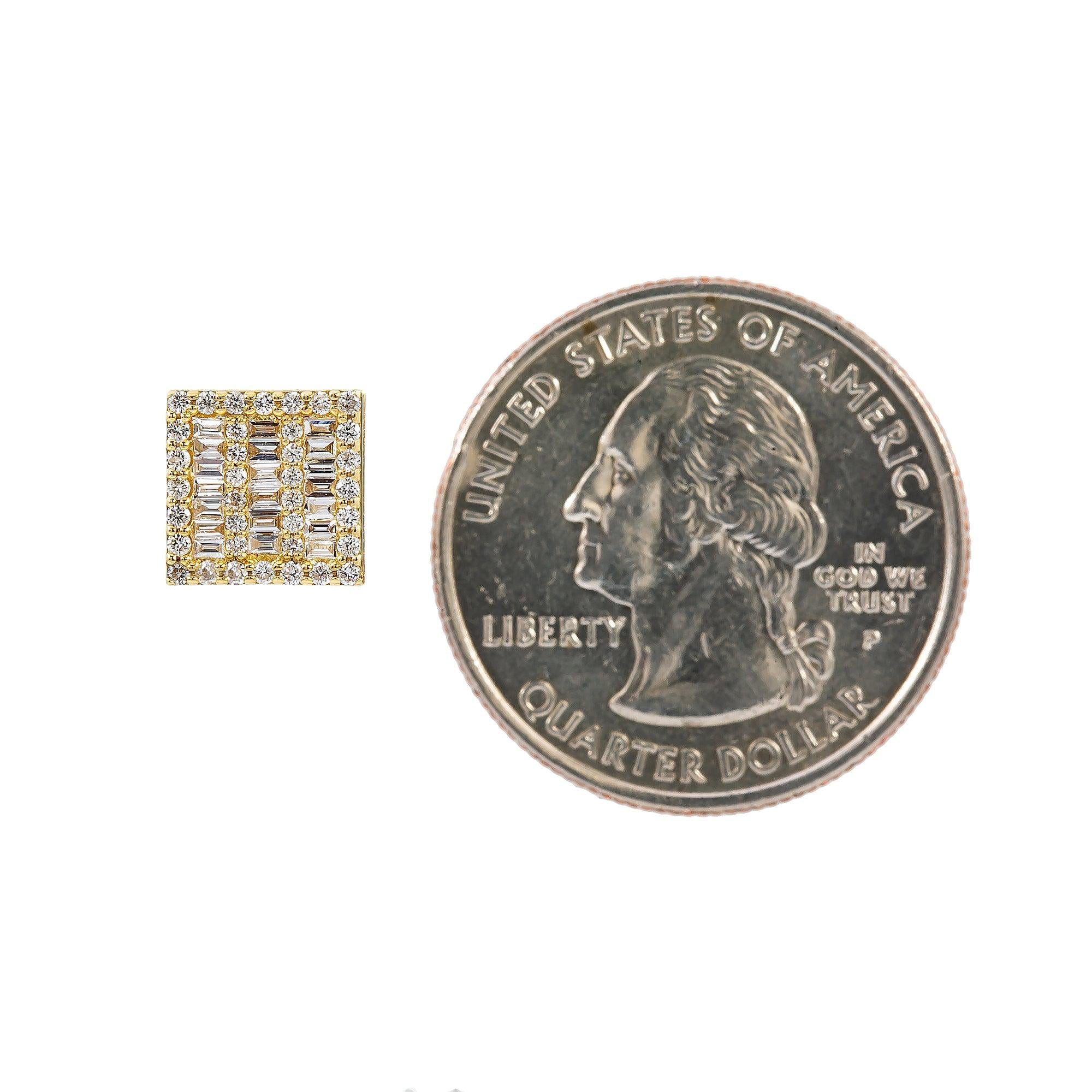 14K Yellow Gold Ladies Earrings with 0.80 CT Baguette Diamond