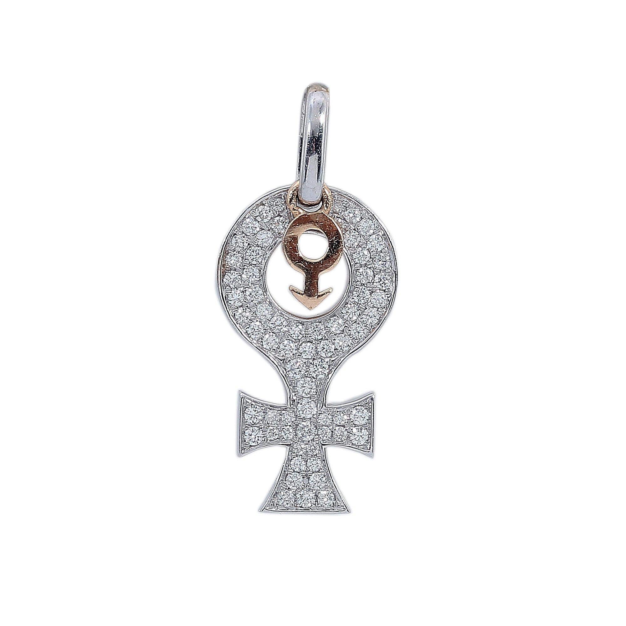14K Yellow and White Gold Diamond Gender Signs Shaped Pendant