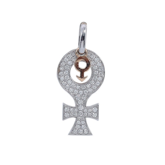 14K Yellow and White Gold Diamond Gender Signs Shaped Pendant