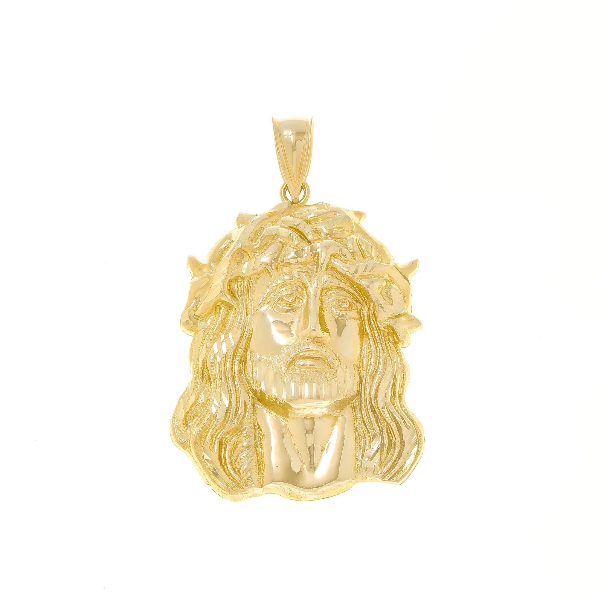 10K GOLD JESUS HEAD WITH CROWN OF THORNS PENDANT 14.9G