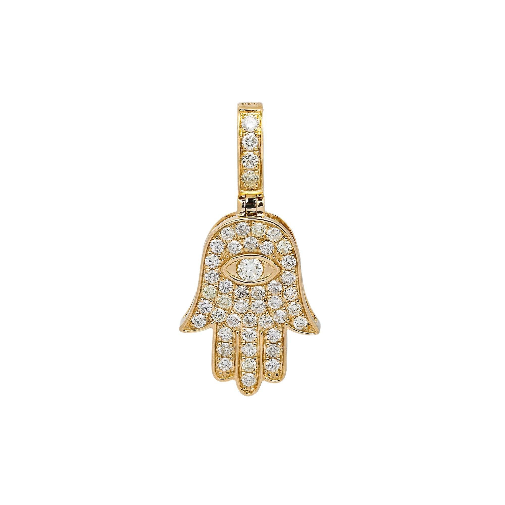 14K YELLOW GOLD DIAMOND HAMSA PENDANT