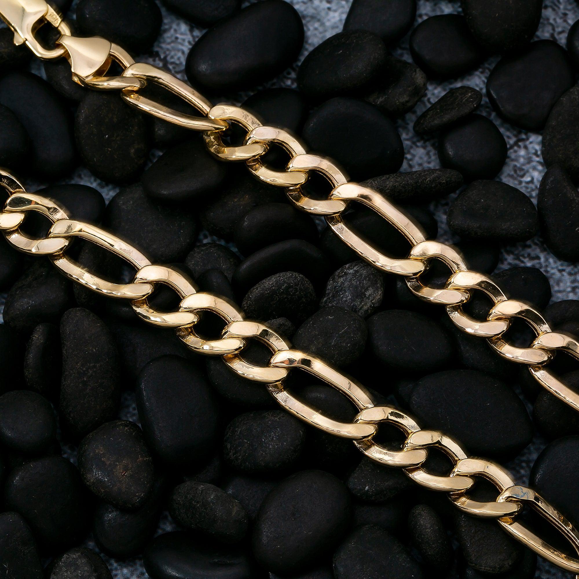 10K Yellow Gold 8.51mm Hollow Figaro Chain Available In Sizes 18"-26"
