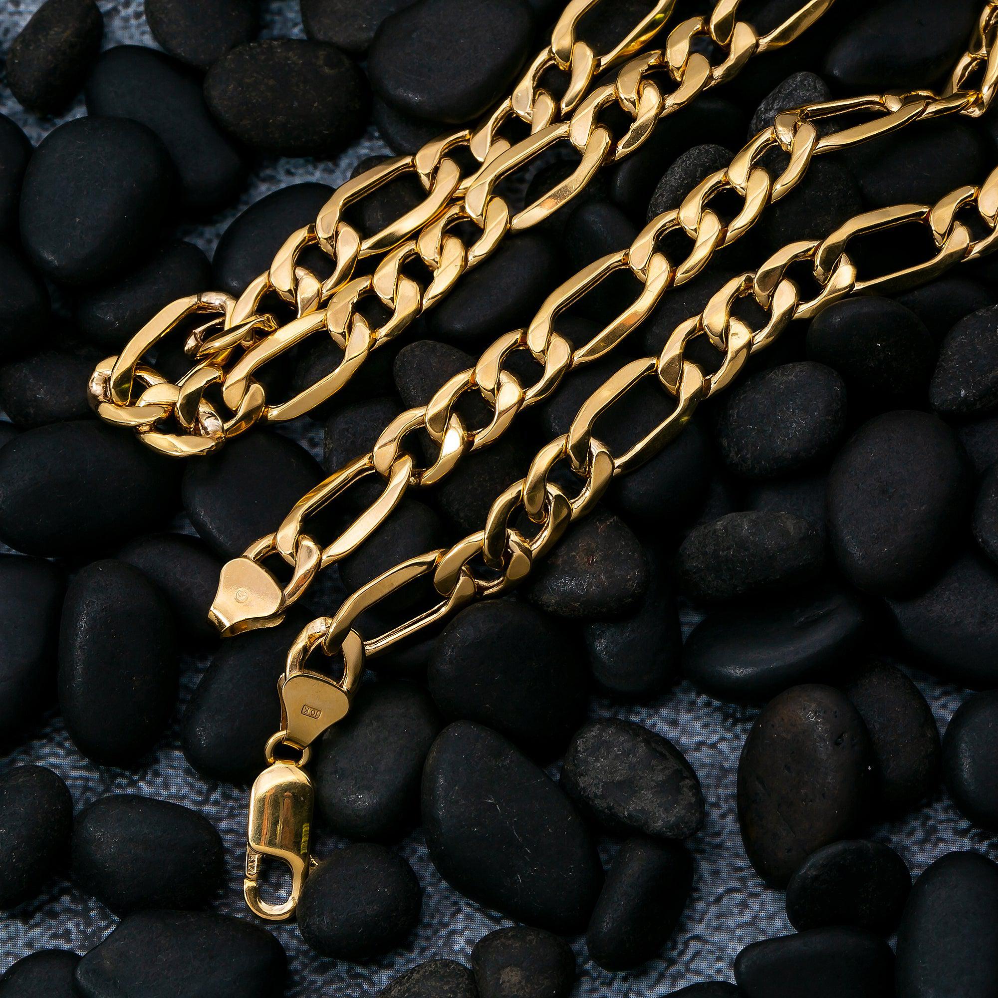 10K Yellow Gold 7mm Hollow Figaro Chain