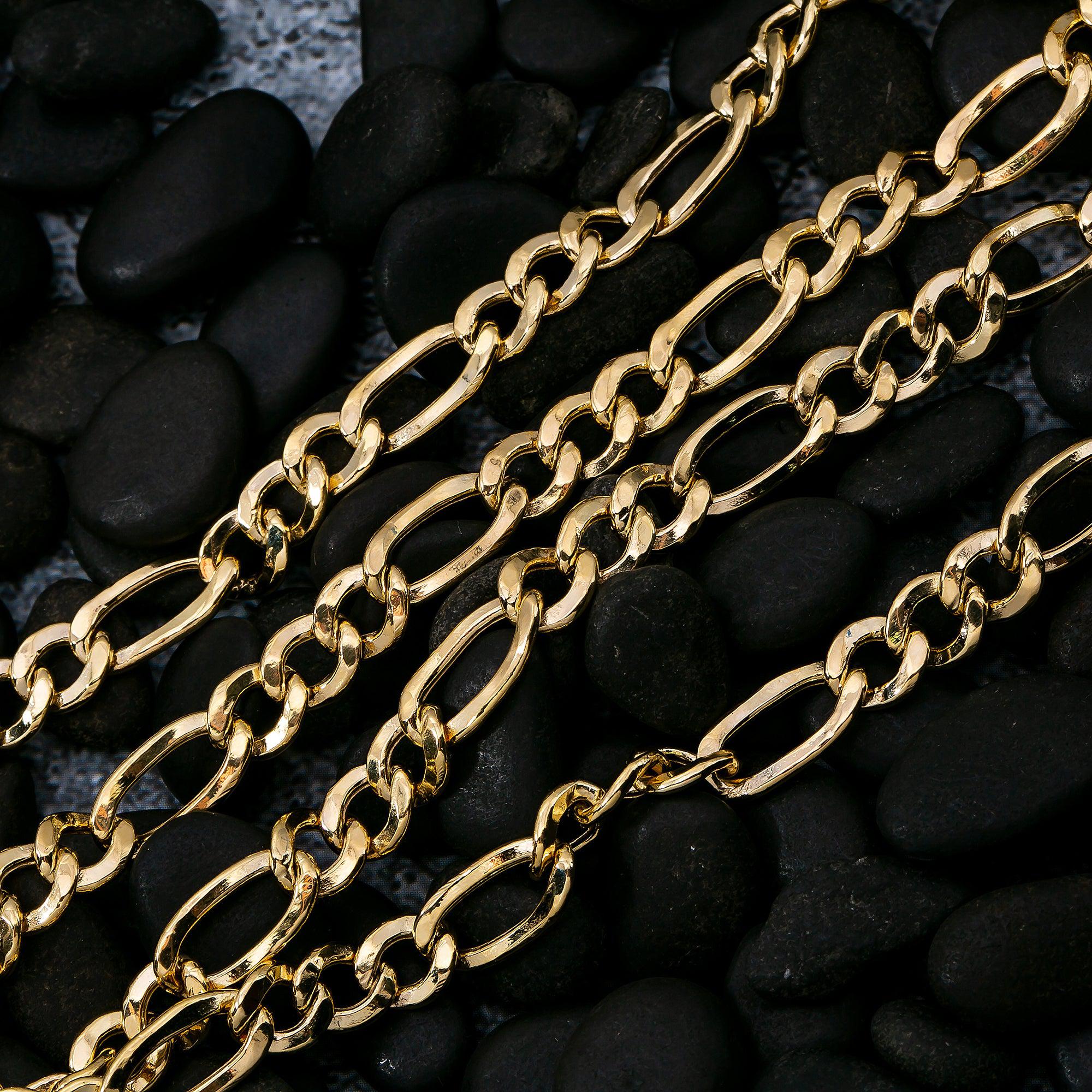 10K Yellow Gold 6.3mm Hollow Figaro Chain Available In Sizes 18"-26"