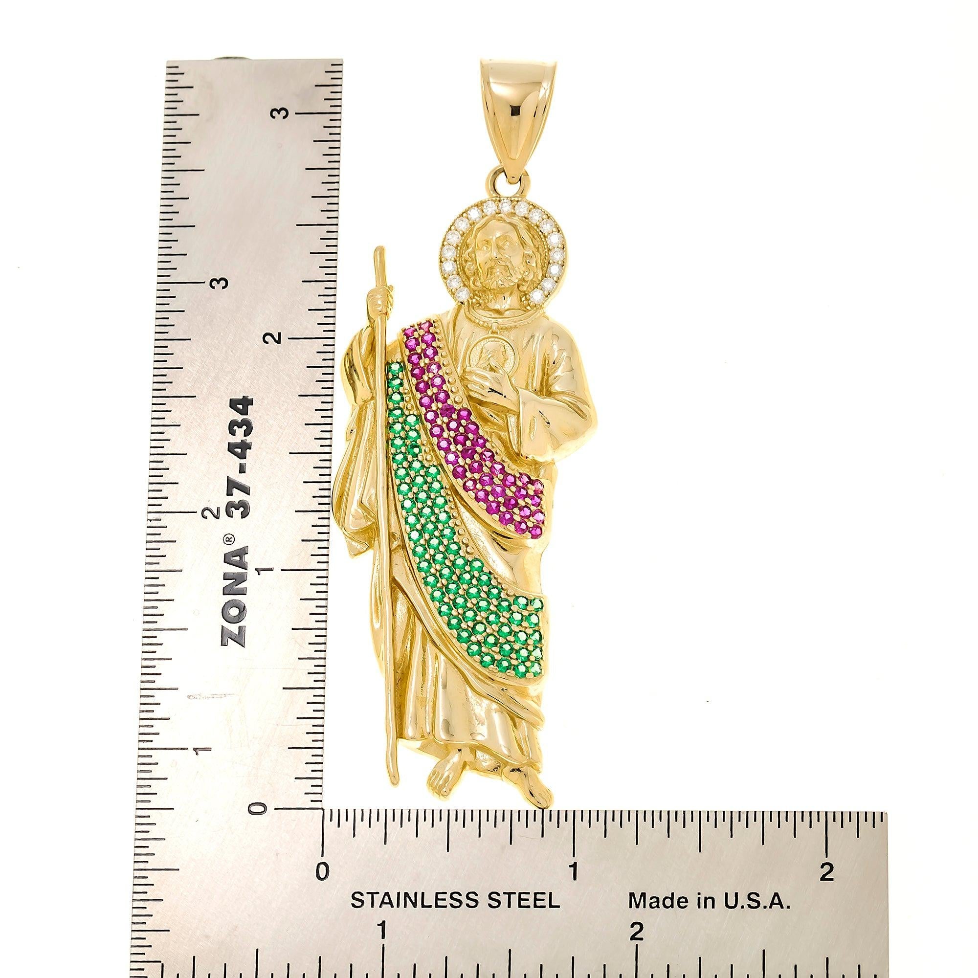 10K GOLD CZ STONES AND GEMSTONES ST. JUDE PENDANT 14.6G