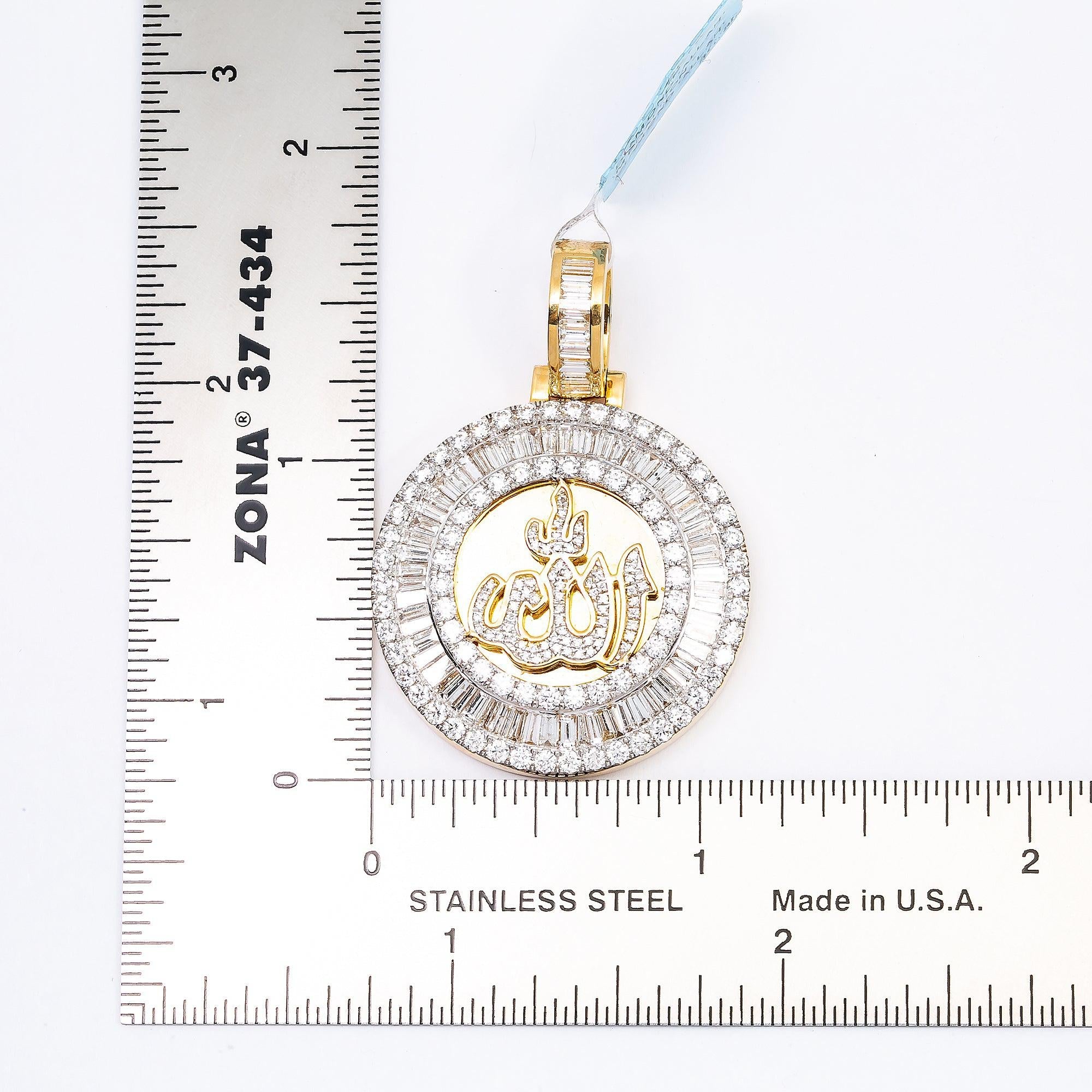 14K YELLOW GOLD ALLAH MEDALLION PENDANT WITH 3.85 CT DIAMONDS