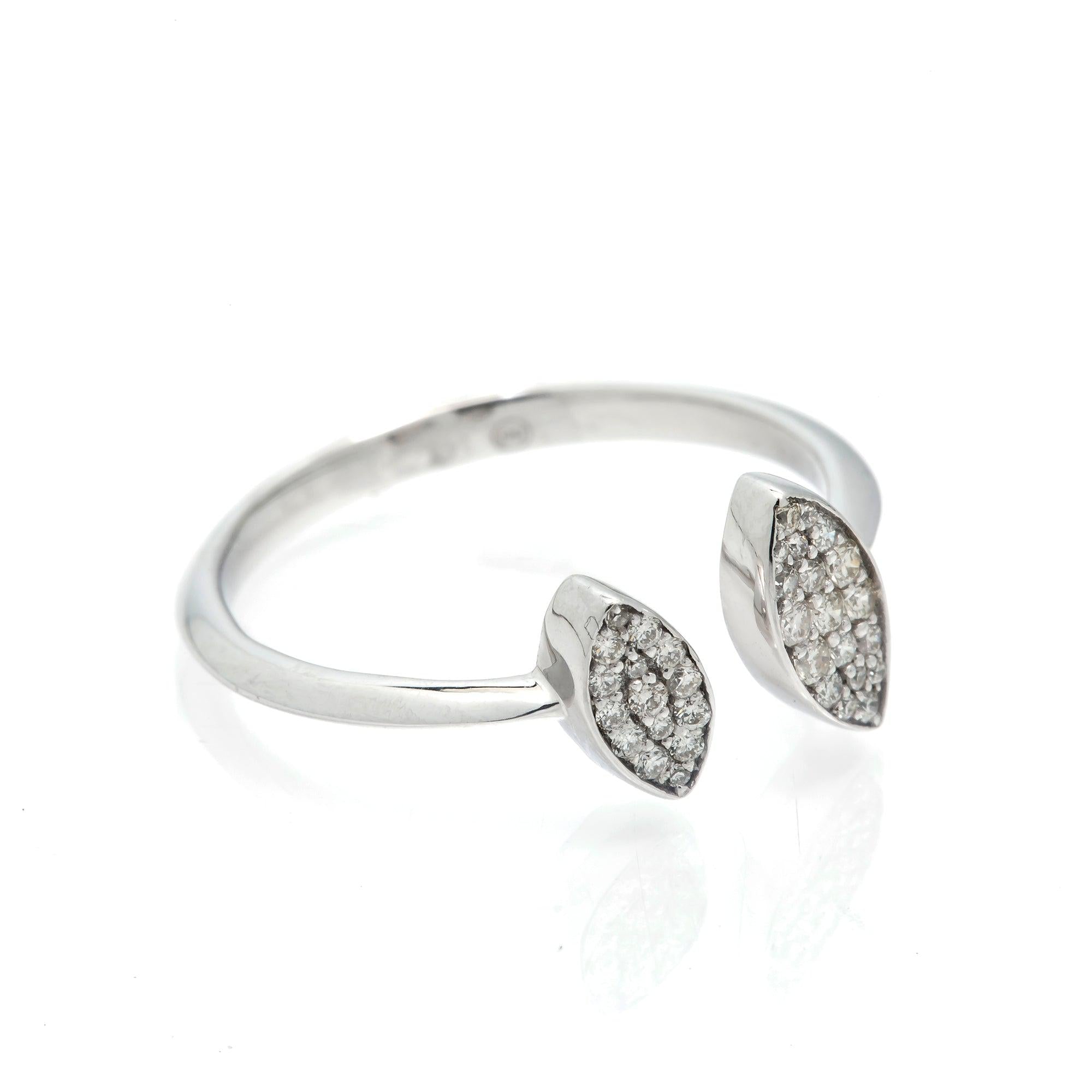 14K GOLD DIAMOND OPEN LEAF RING 0.20 CT