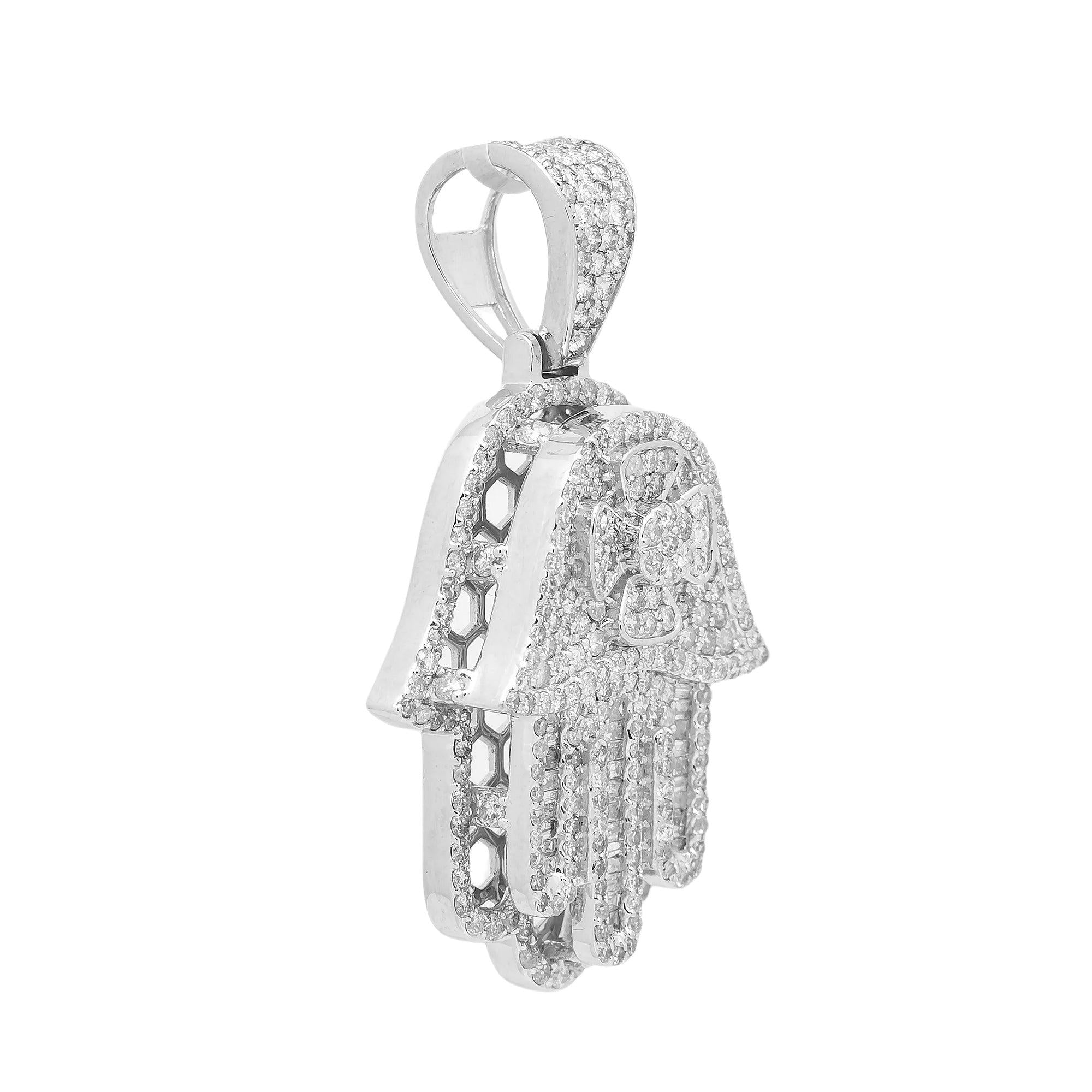 14K WHITE GOLD HAMSA DIAMOND PENDANT