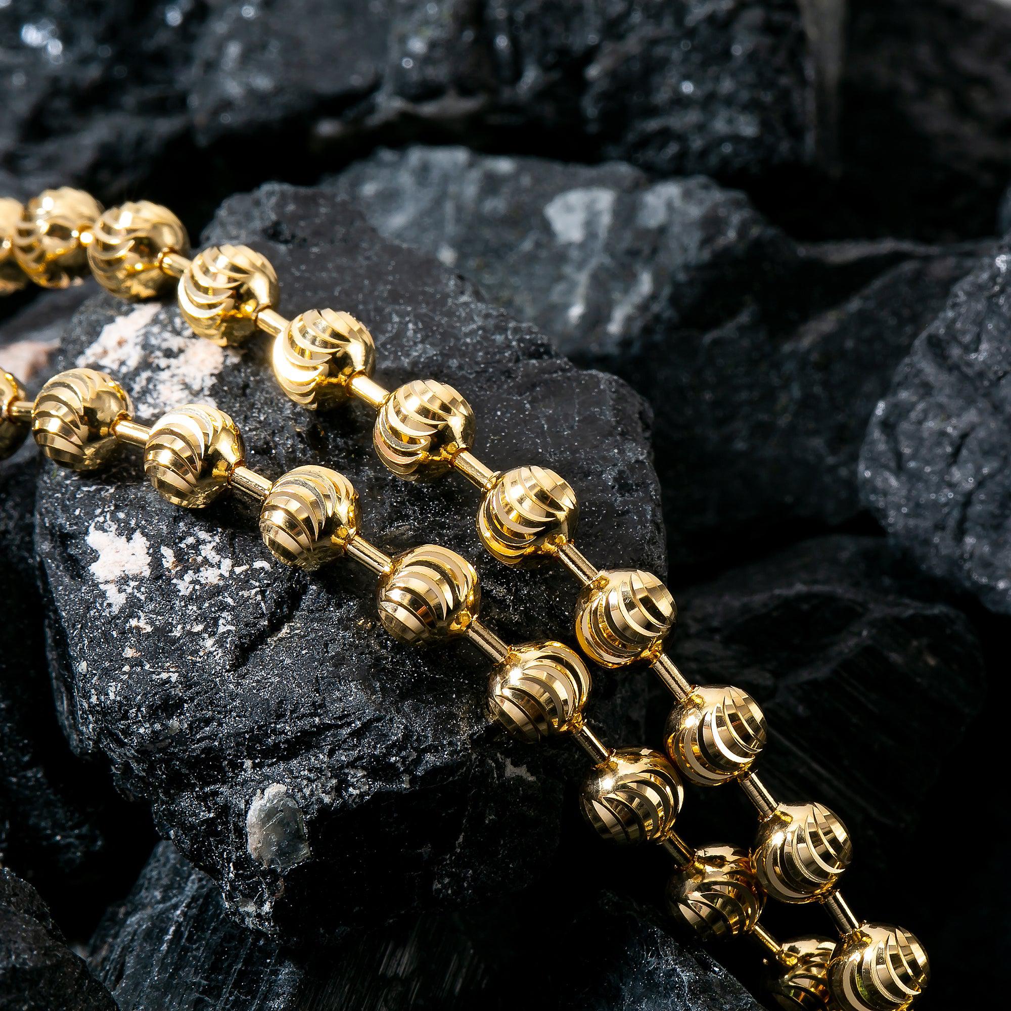 10K Yellow Gold 4.18mm Moon Bead Chain Available In Size 18"-26"