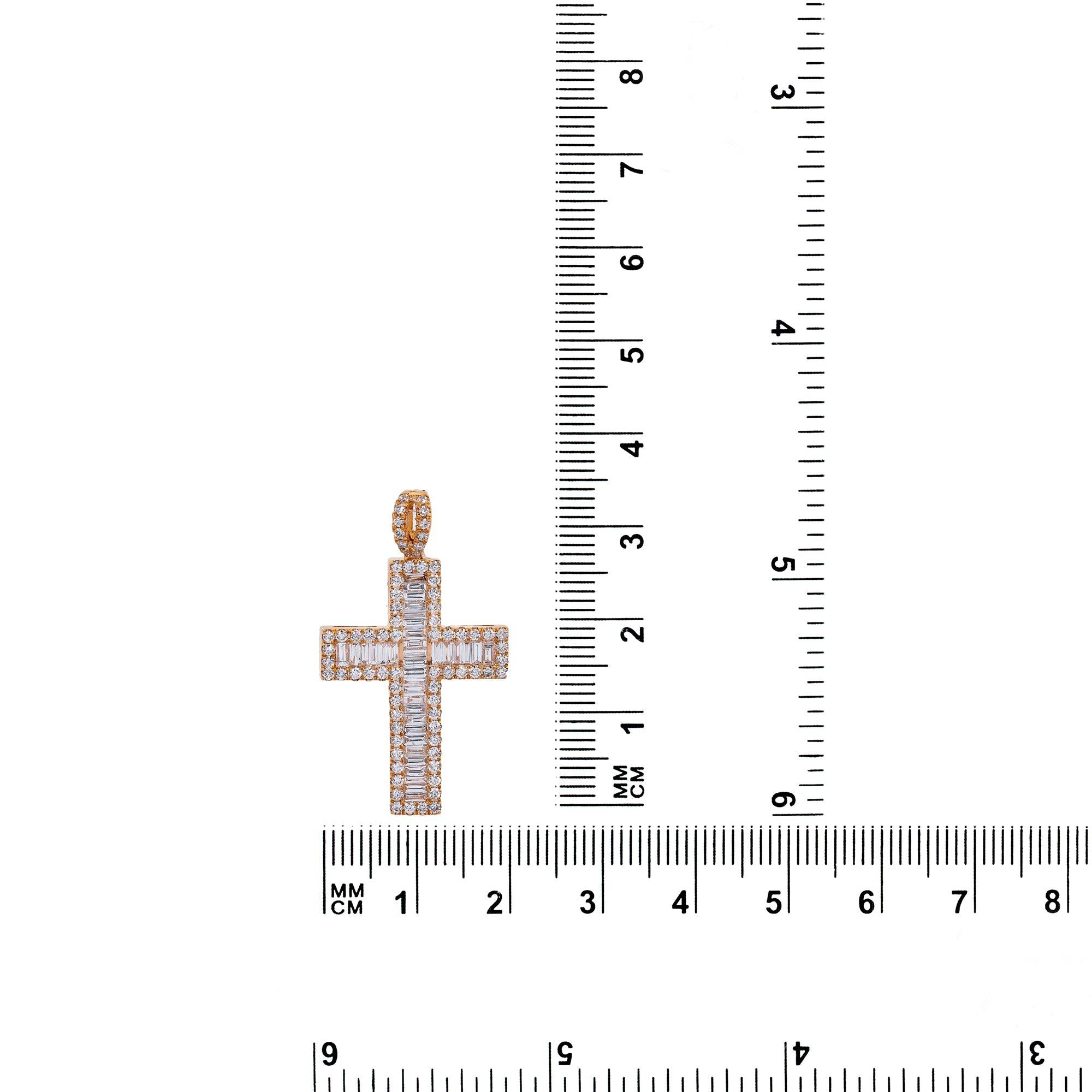 14K Rose Gold Cross Pendant with 0.82 CT Baguette Diamonds
