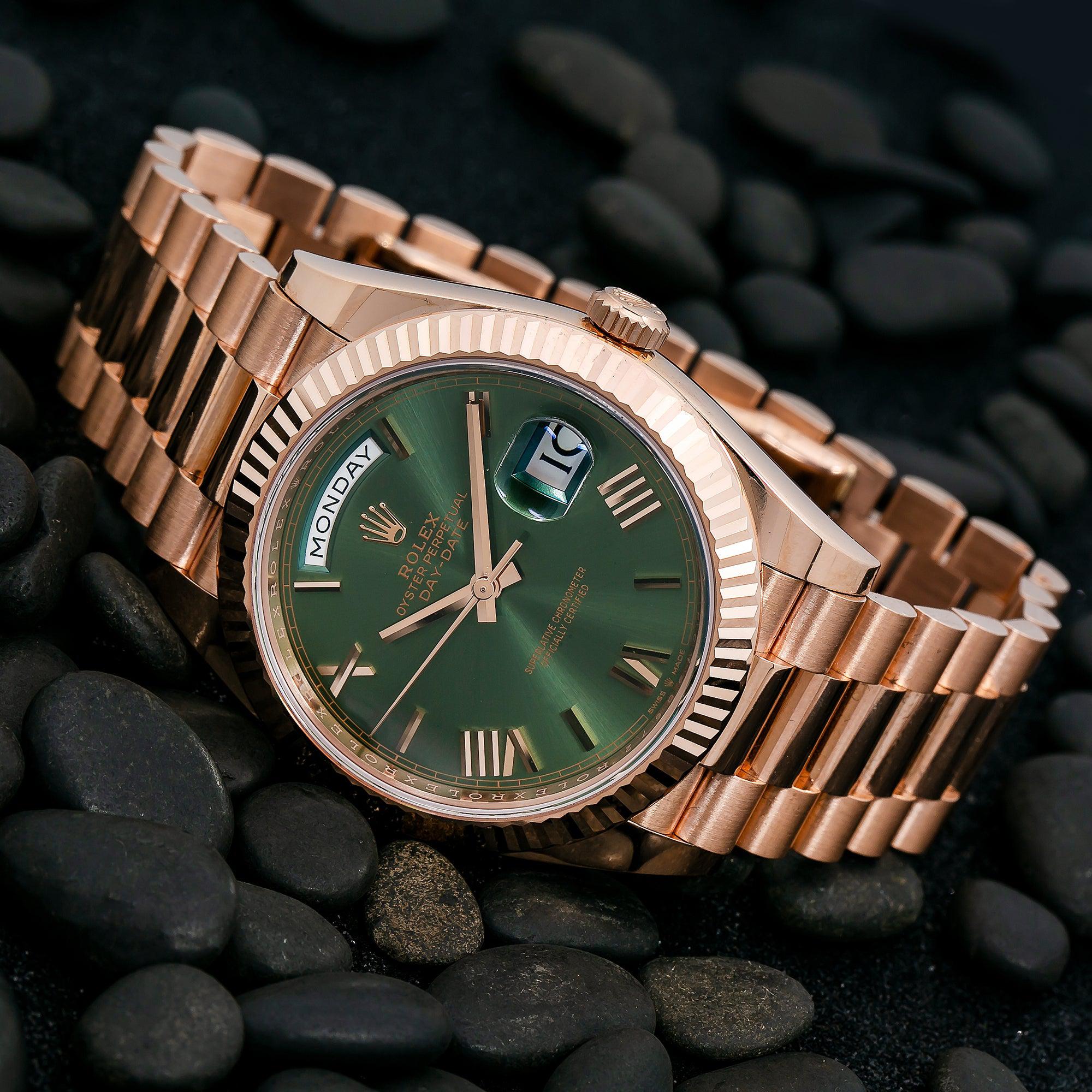 Rolex Day-Date 228235 40MM Green Dial With Rose Gold President Bracelet