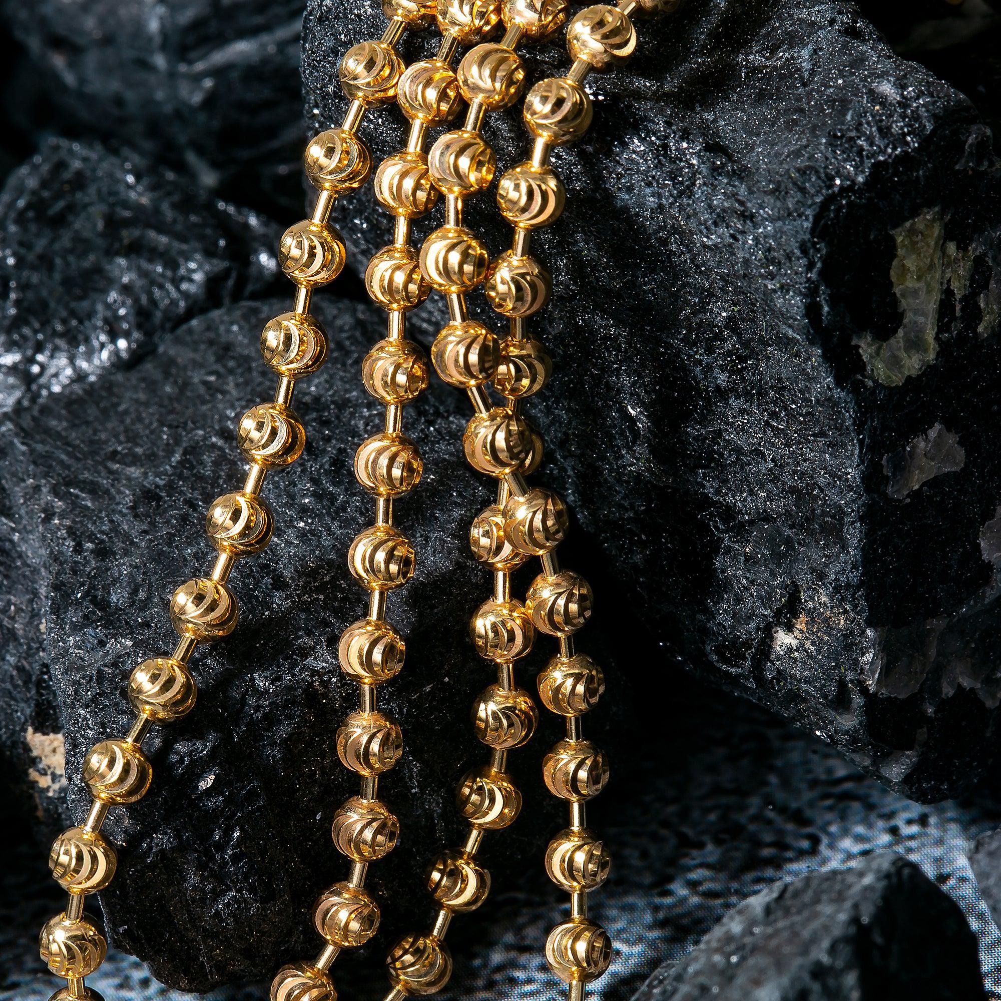 10K Yellow Gold 3.9mm Moon Bead Chain Available In Size 18"-26"