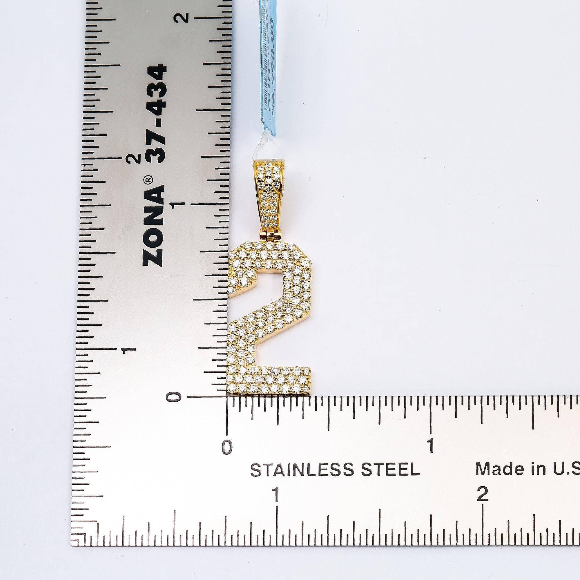 10K YELLOW GOLD DIAMOND NUMBER 2 PENDANT 0.85 CT