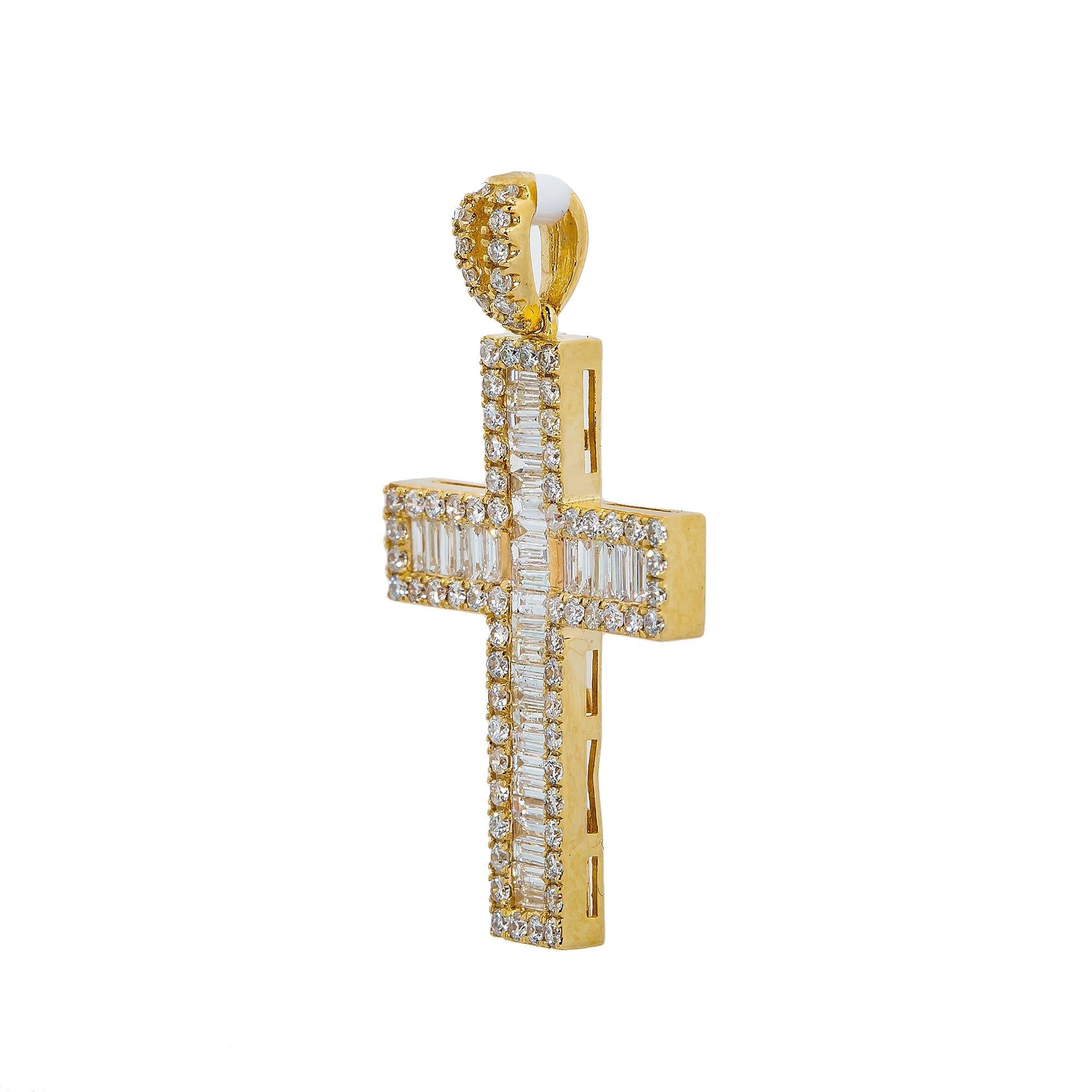 14K Yellow Gold Cross Pendant with 0.82 CT Diamond