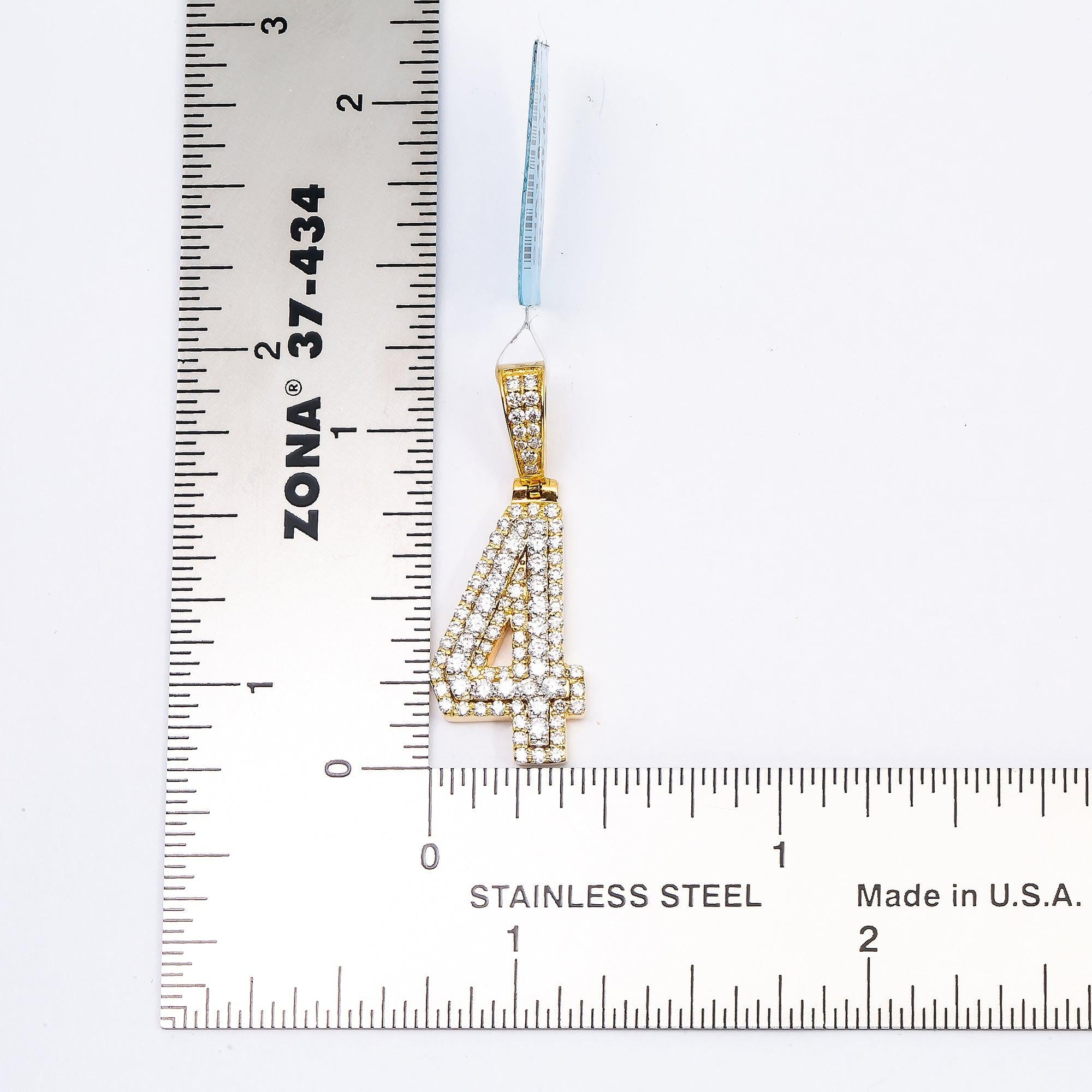 10K YELLOW GOLD UNISEX NUMBER 4 PENDANT WITH 0.75 CT DIAMONDS