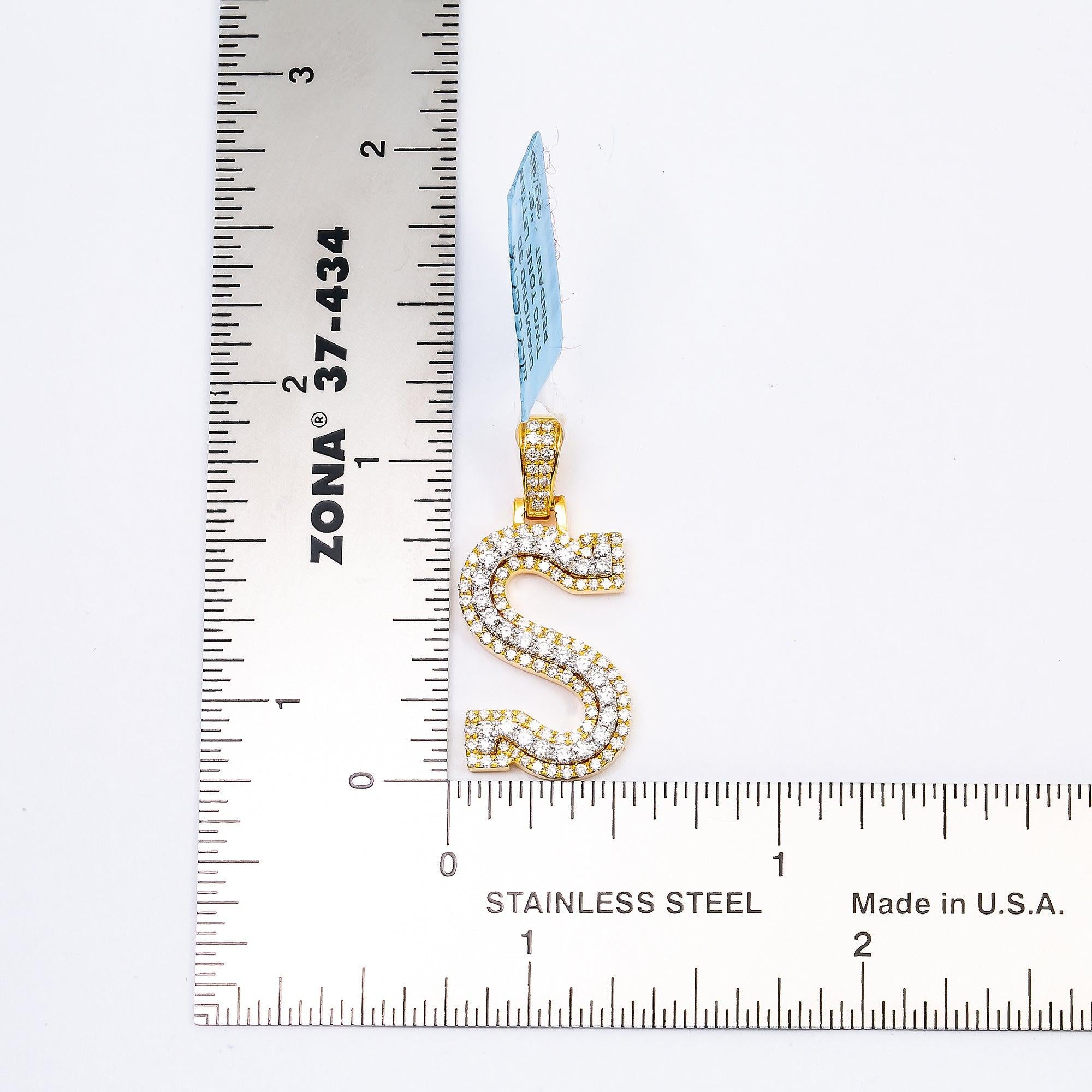10K YELLOW GOLD UNISEX LETTER S PENDANT WITH 0.8 CT DIAMONDS