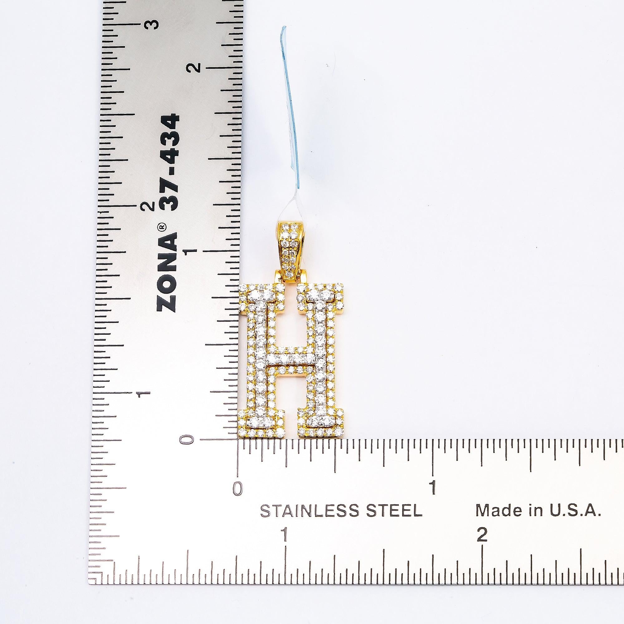 10K YELLOW GOLD UNISEX LETTER H PENDANT WITH 1.0 CT DIAMONDS