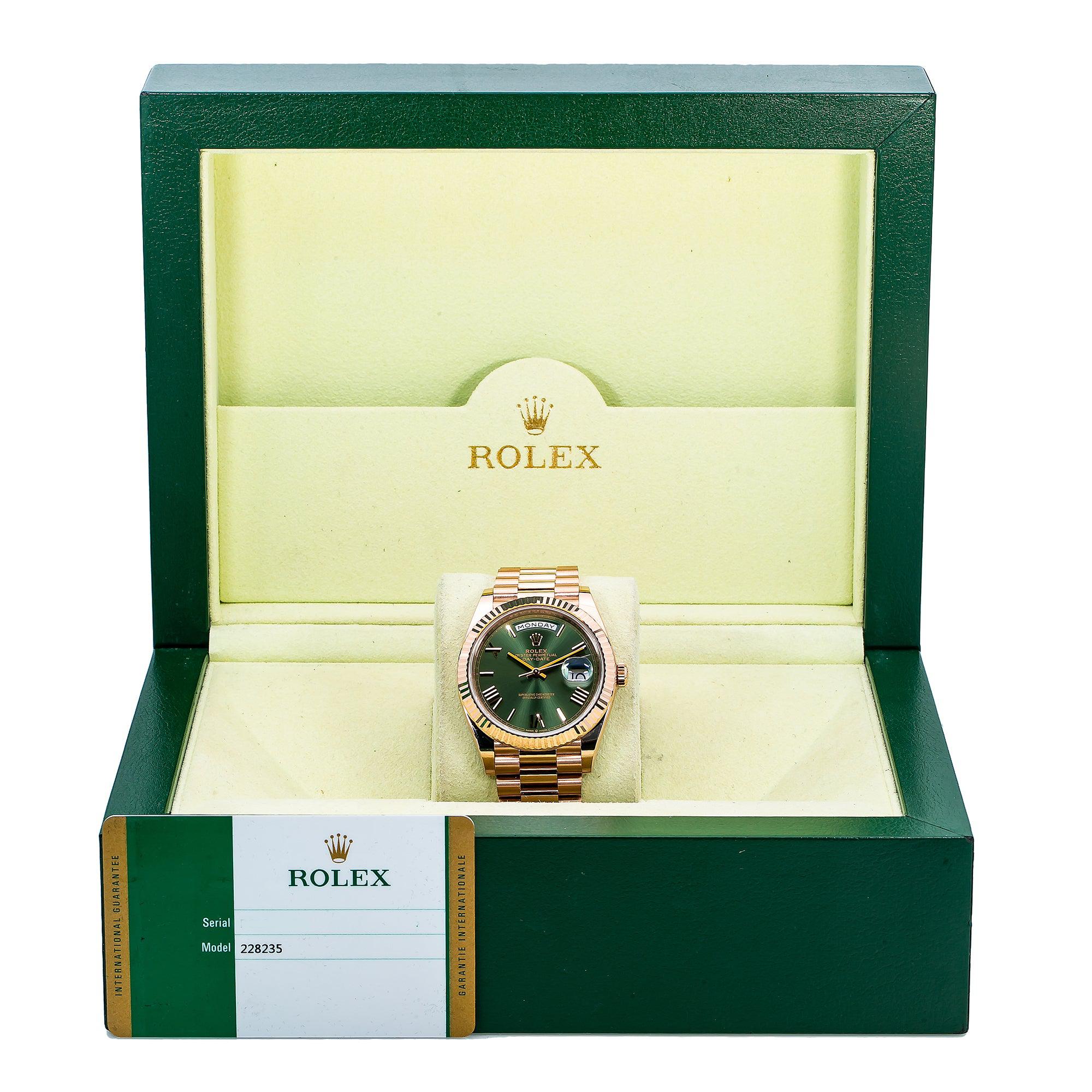 Rolex Day-Date 228235 40MM Green Dial With Rose Gold President Bracelet