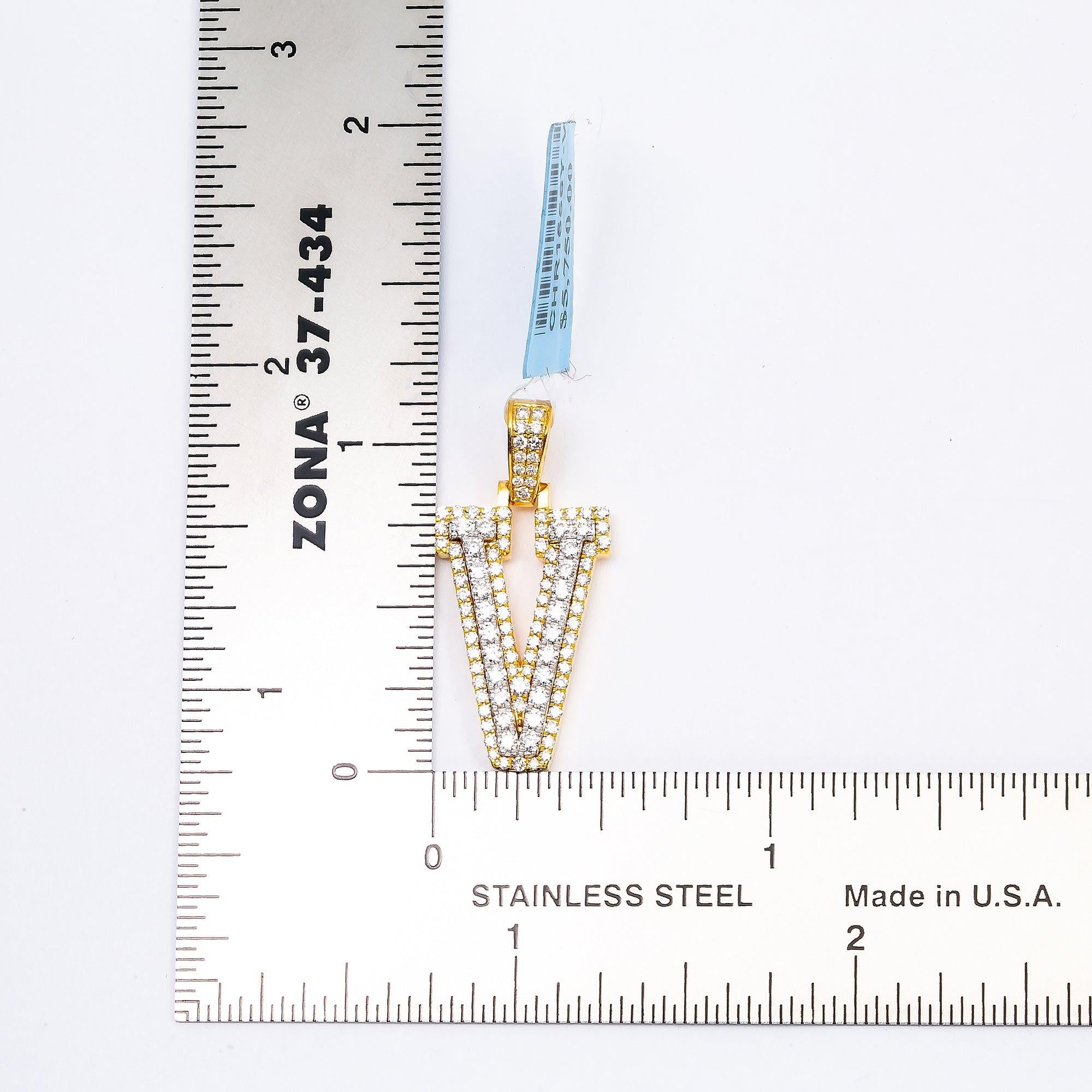 10K YELLOW GOLD UNISEX LETTER V PENDANT WITH 0.80 CT DIAMONDS