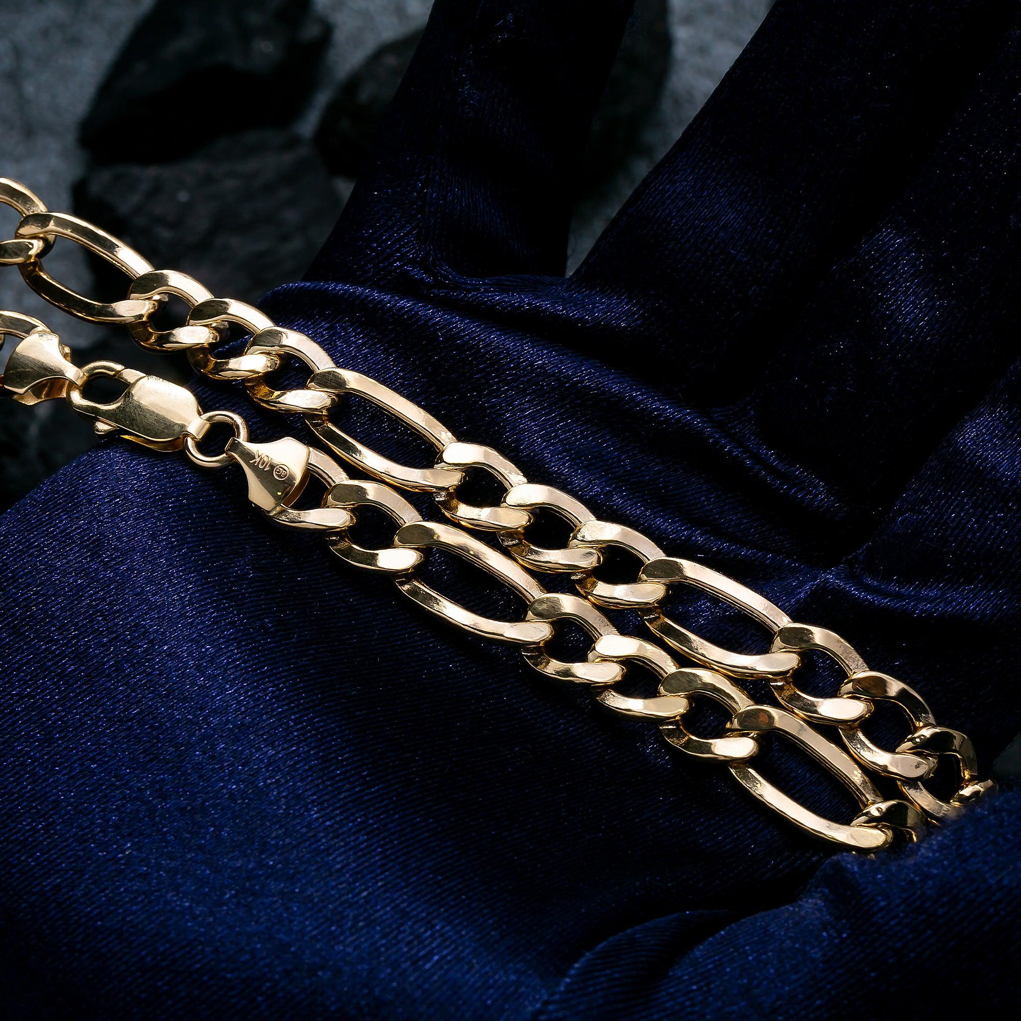 10K Yellow Gold 8.51mm Hollow Figaro Chain Available In Sizes 18"-26"